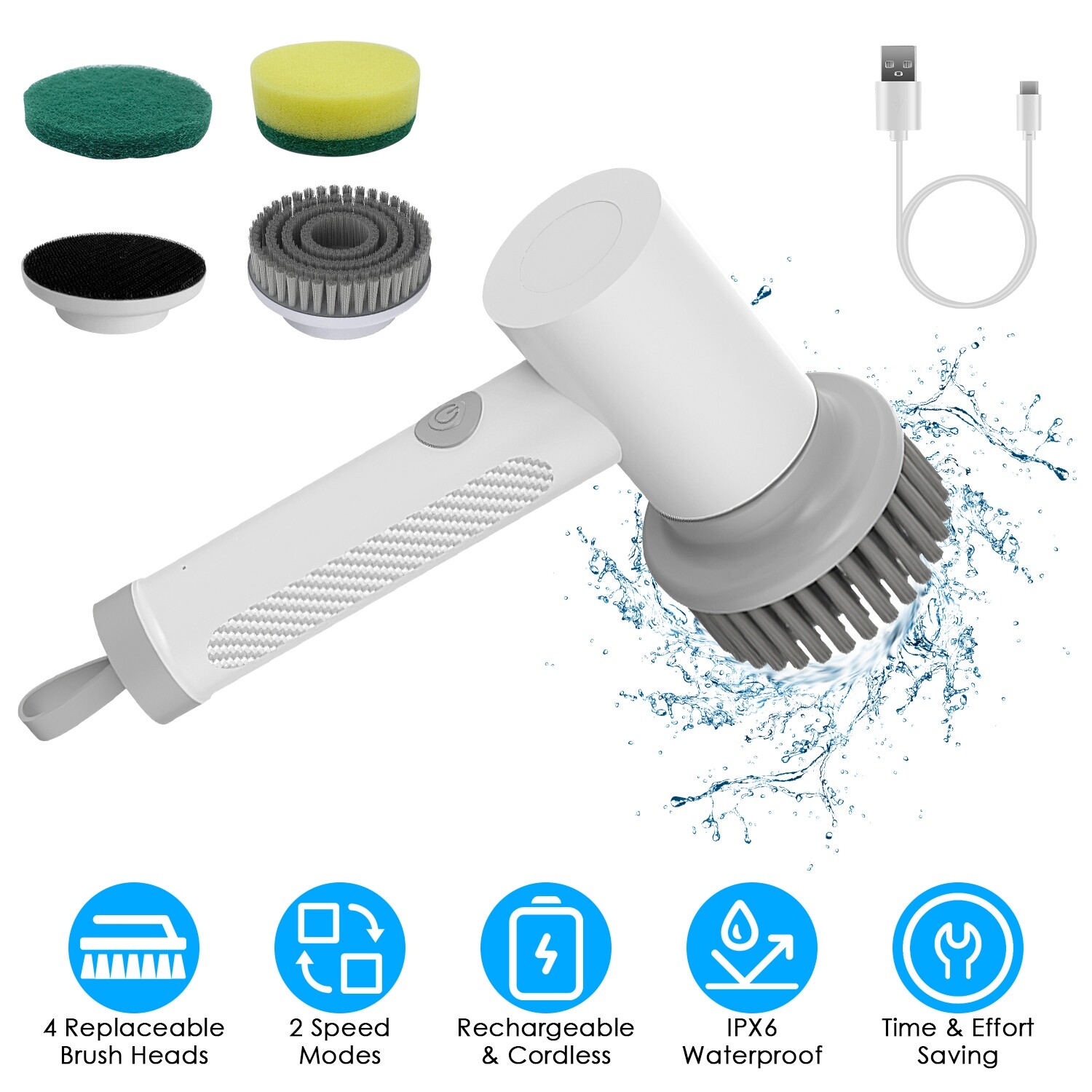 Electric Handheld Spin Scrubber Portable Cordless Cleaning Brush Shower Scrubber