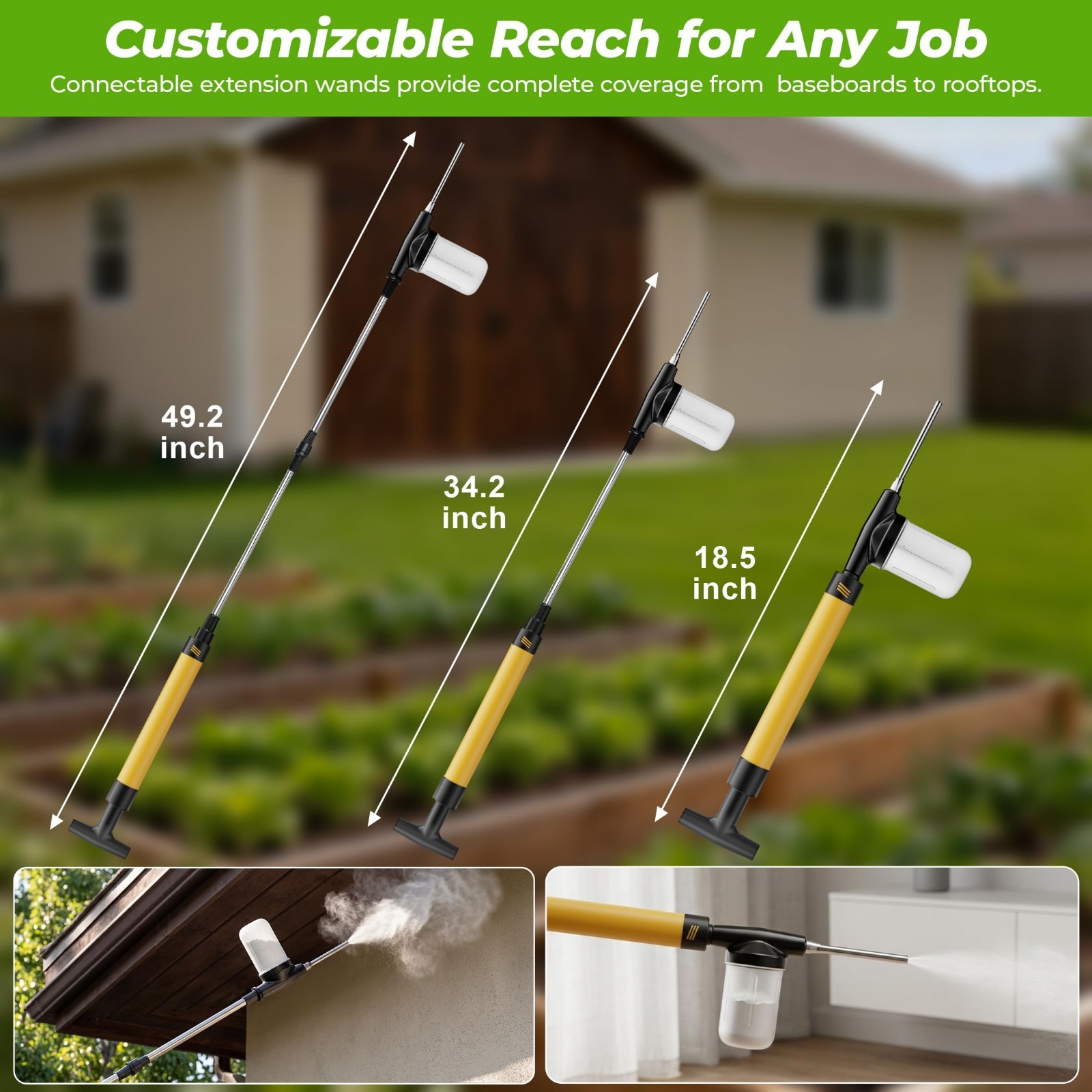 Adjustable Powder Duster with 4FT Extension Pole, Manual Pump Sprayer for Garden