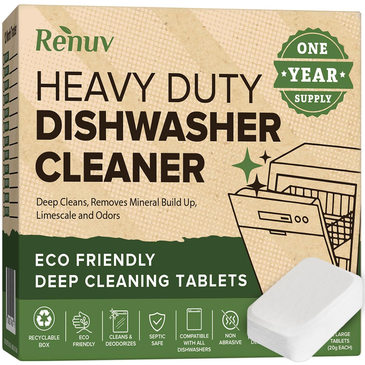 Heavy Duty Dishwasher Cleaner and Deodorizer Tablets Descaler Deep Cleaning N…