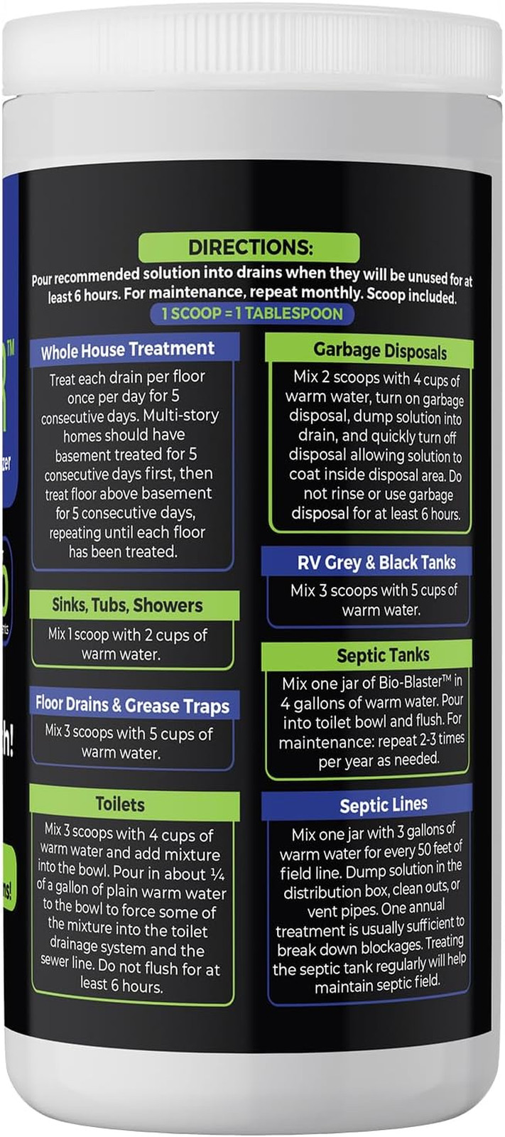 Enzyme Drain and Septic Cleaner and Friendly Bacteria Booster. Extra Large 2 lb.