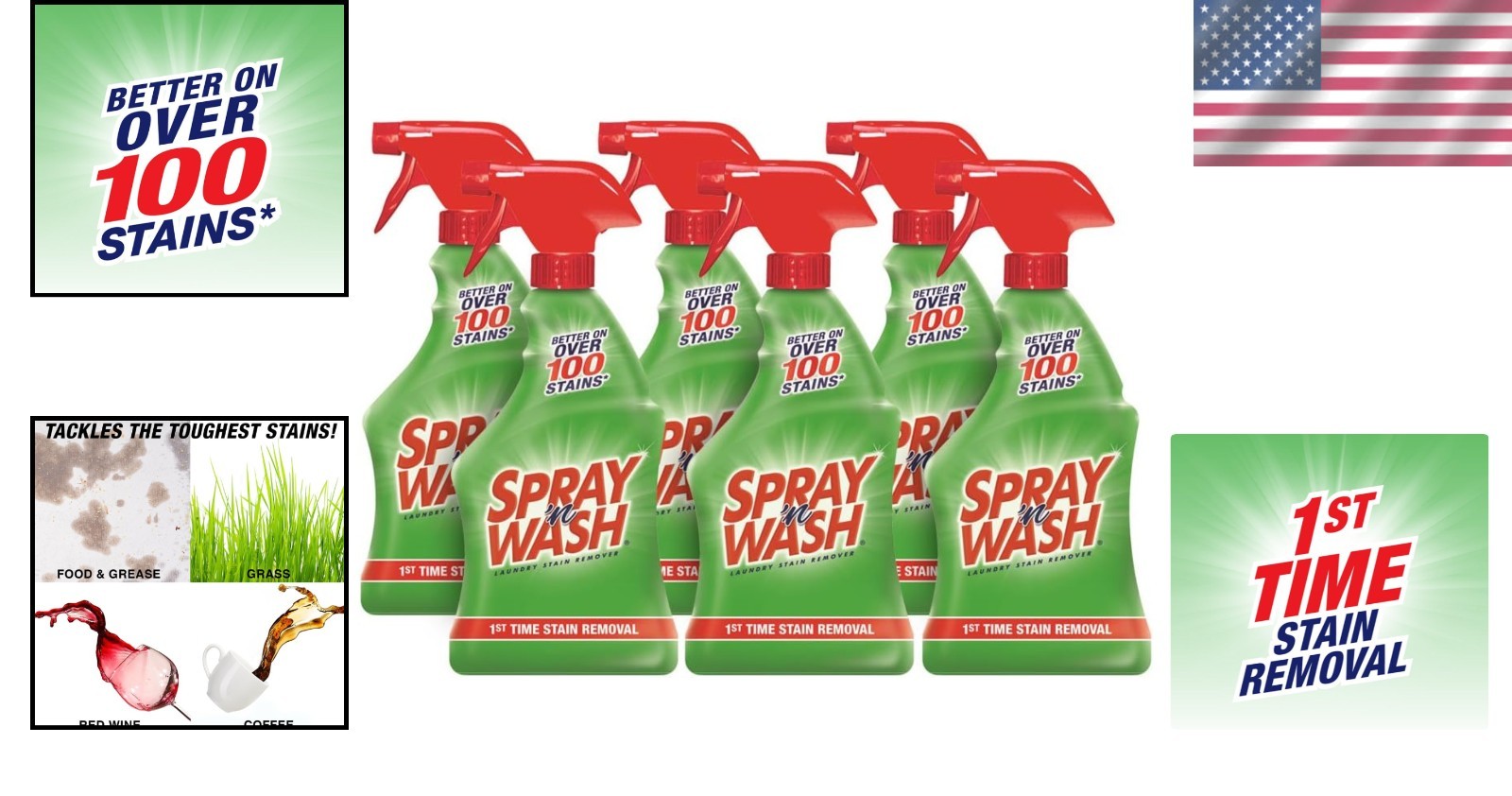 Powerful Spray N’ Wash Stain Remover Spray – 22oz, Pack of 6 for Everyday Use