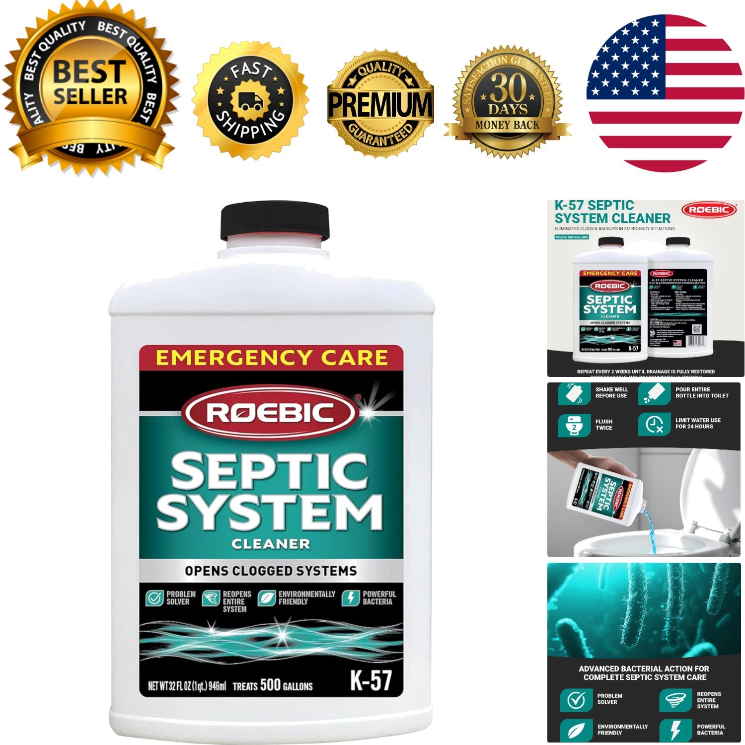 32 Oz Unscented Septic Cleaner for 500-Gallon Systems – Prevent Clogs Easily