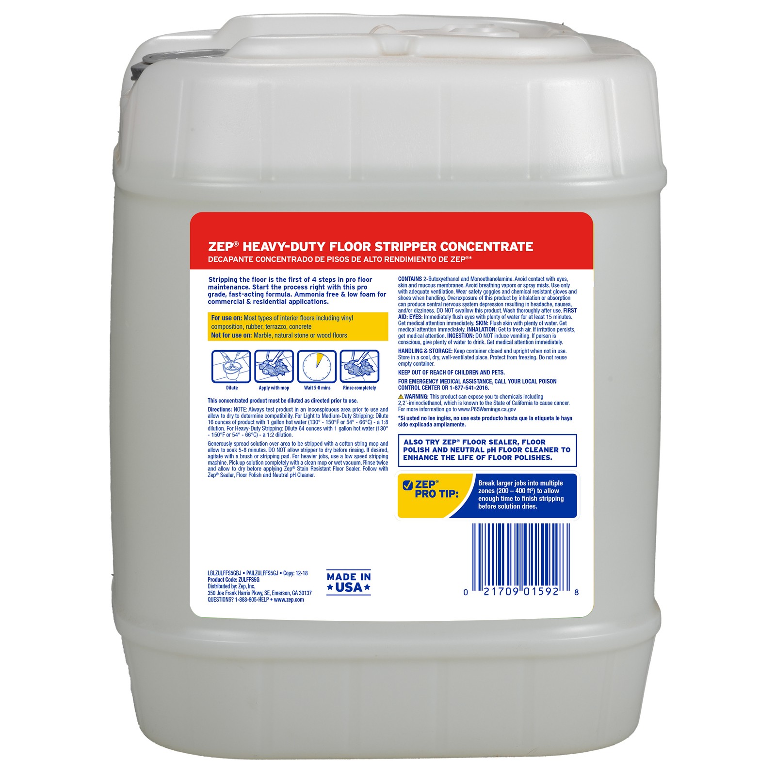 Zep Heavy-Duty Floor Stripper Ammonia Free Concentrate – 5 Gallon (1 Pail)