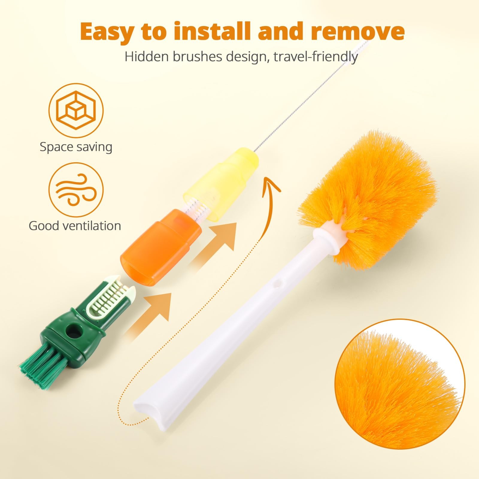 5 Pack Bottle Brush Set, 5-in-1 Water Bottle Cleaner Brush, 15″ Long Handle B…