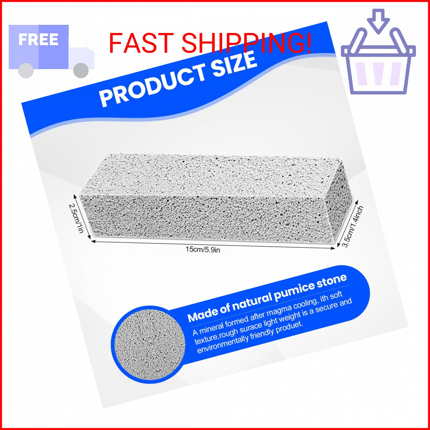 6 Pack Pumice Stone Toilet Bowl Cleaner, Pumice Stone for Cleaning, Powerfully C