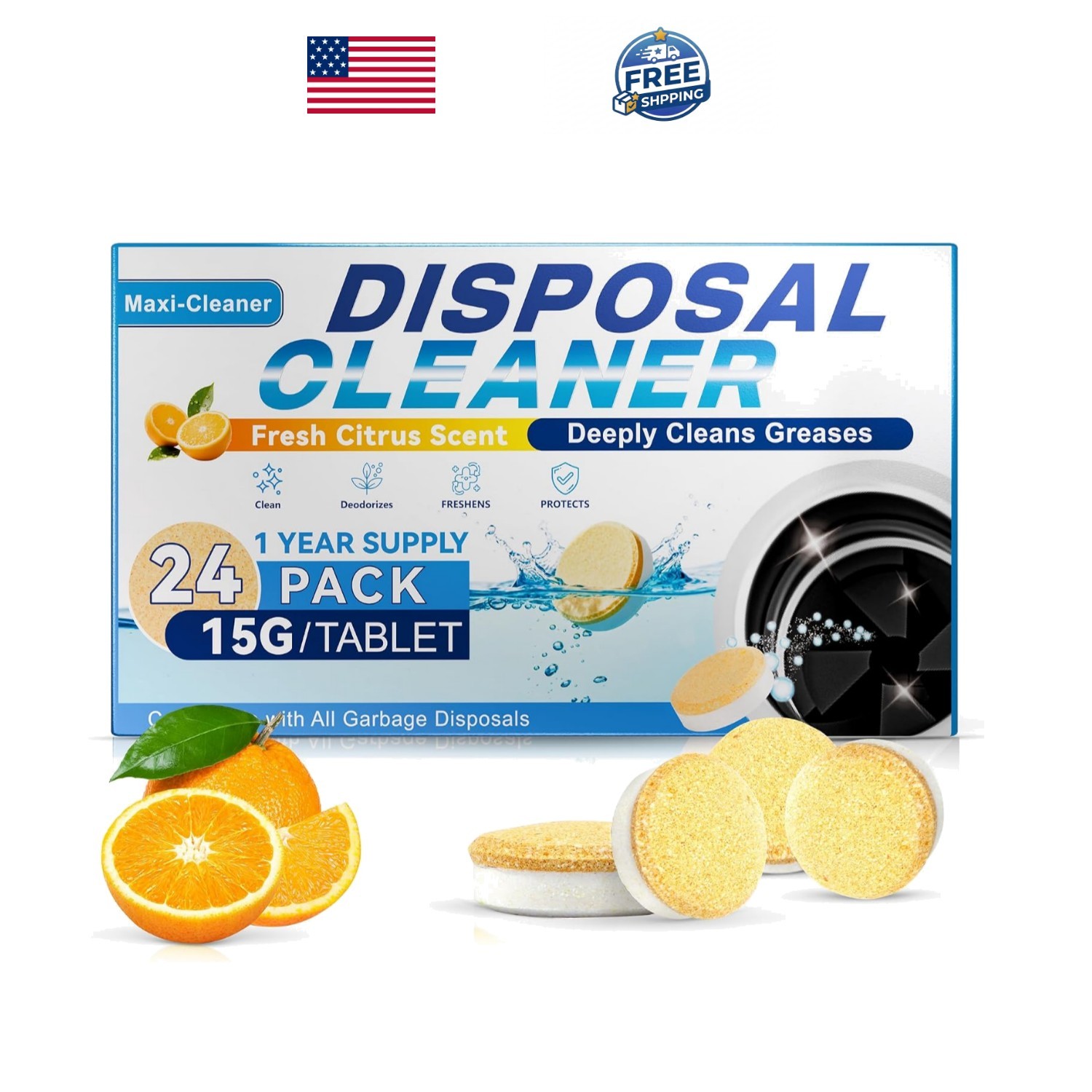 Foaming Garbage Disposal Cleaner Deodorizer Tablets – 24 Pack (1 Supply)