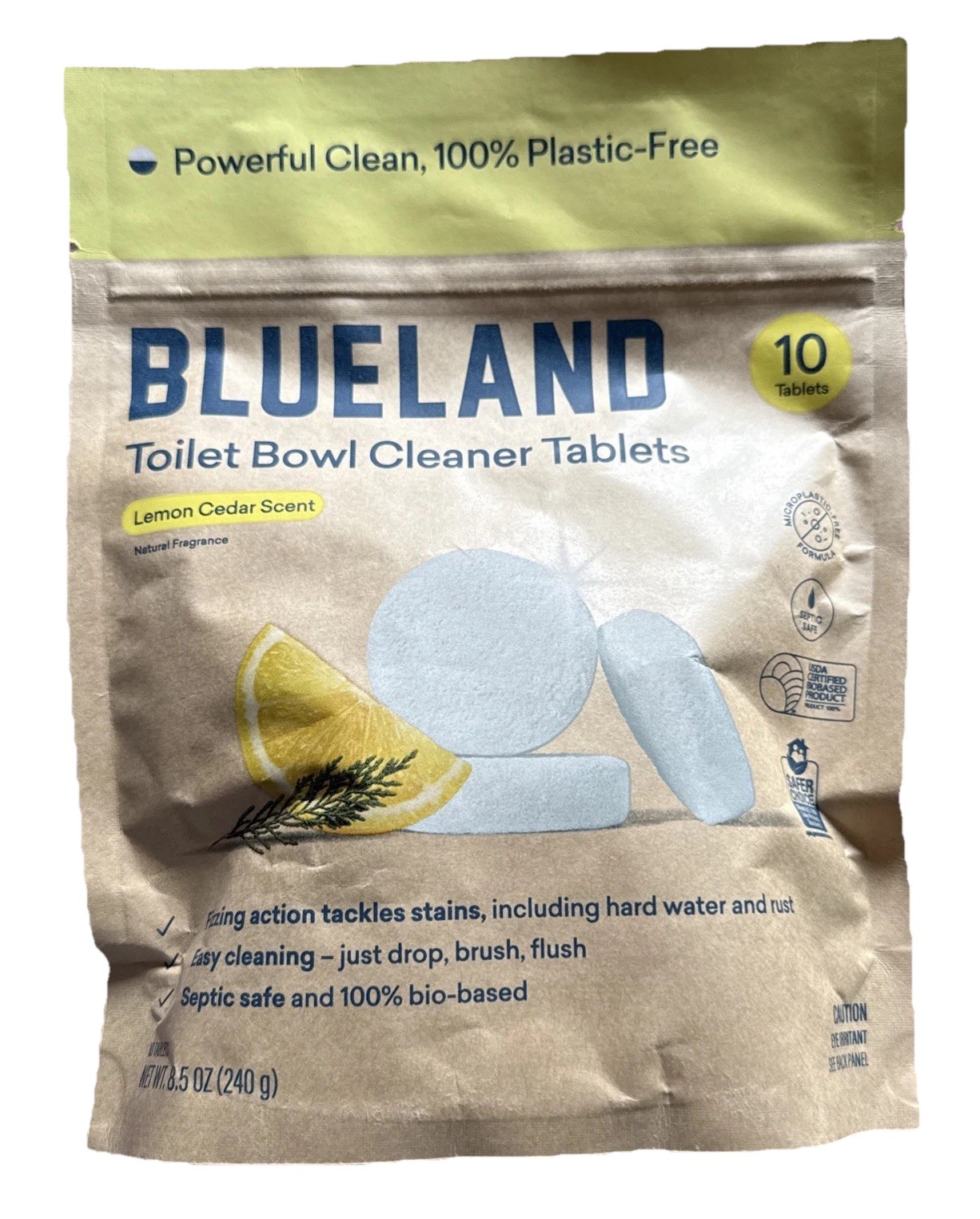 Blueland Toilet Bowl Cleaner 10 Tablets Lemon Cedar Scent 100% Plastic-Free