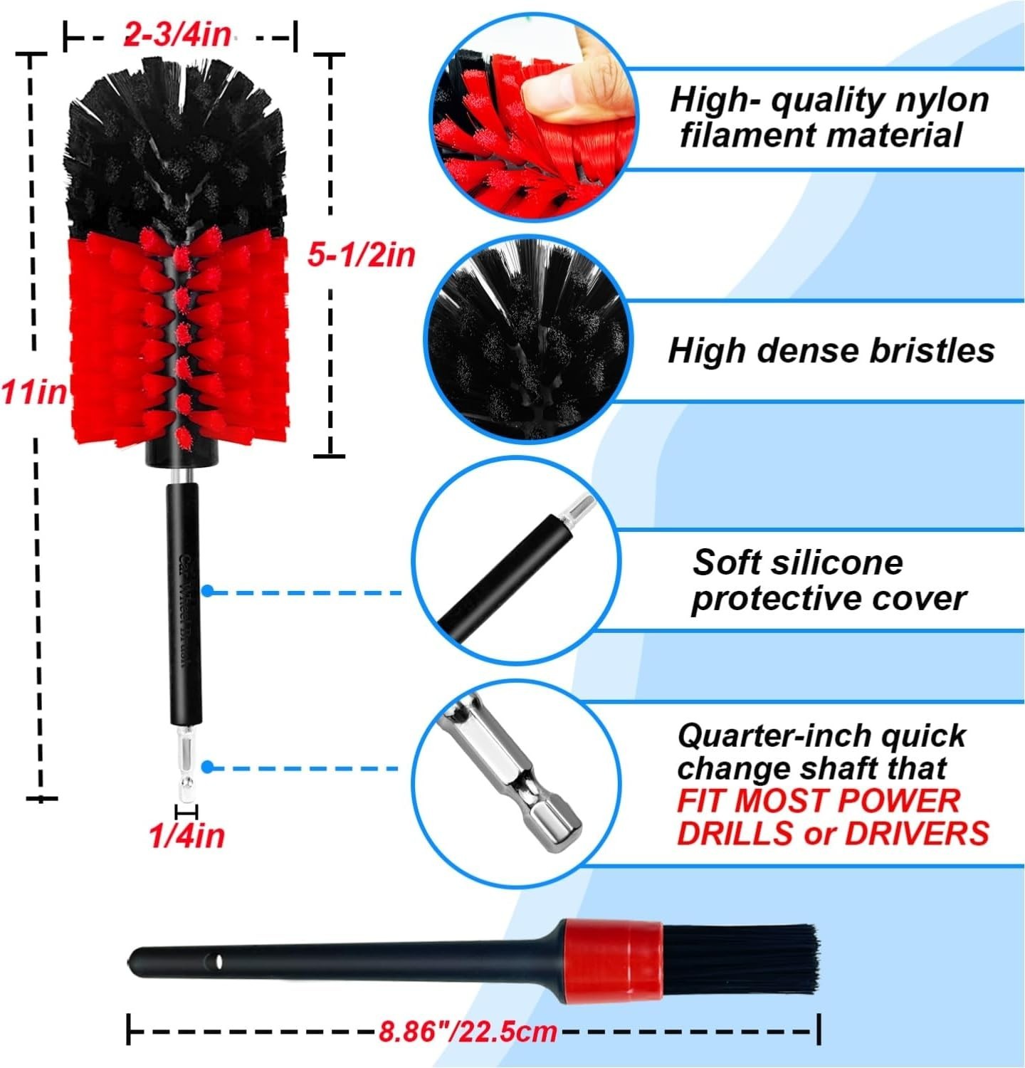 Wheel Brush Kit Soft Nylon Drill Wheel Cleaner Brush Set for Cars Rims Engines