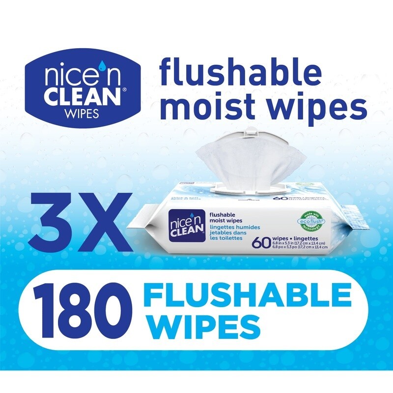 Ultra Thick Flushable Wipes 180 Count Plant-Based Aloe Vitamin E Septic Safe New