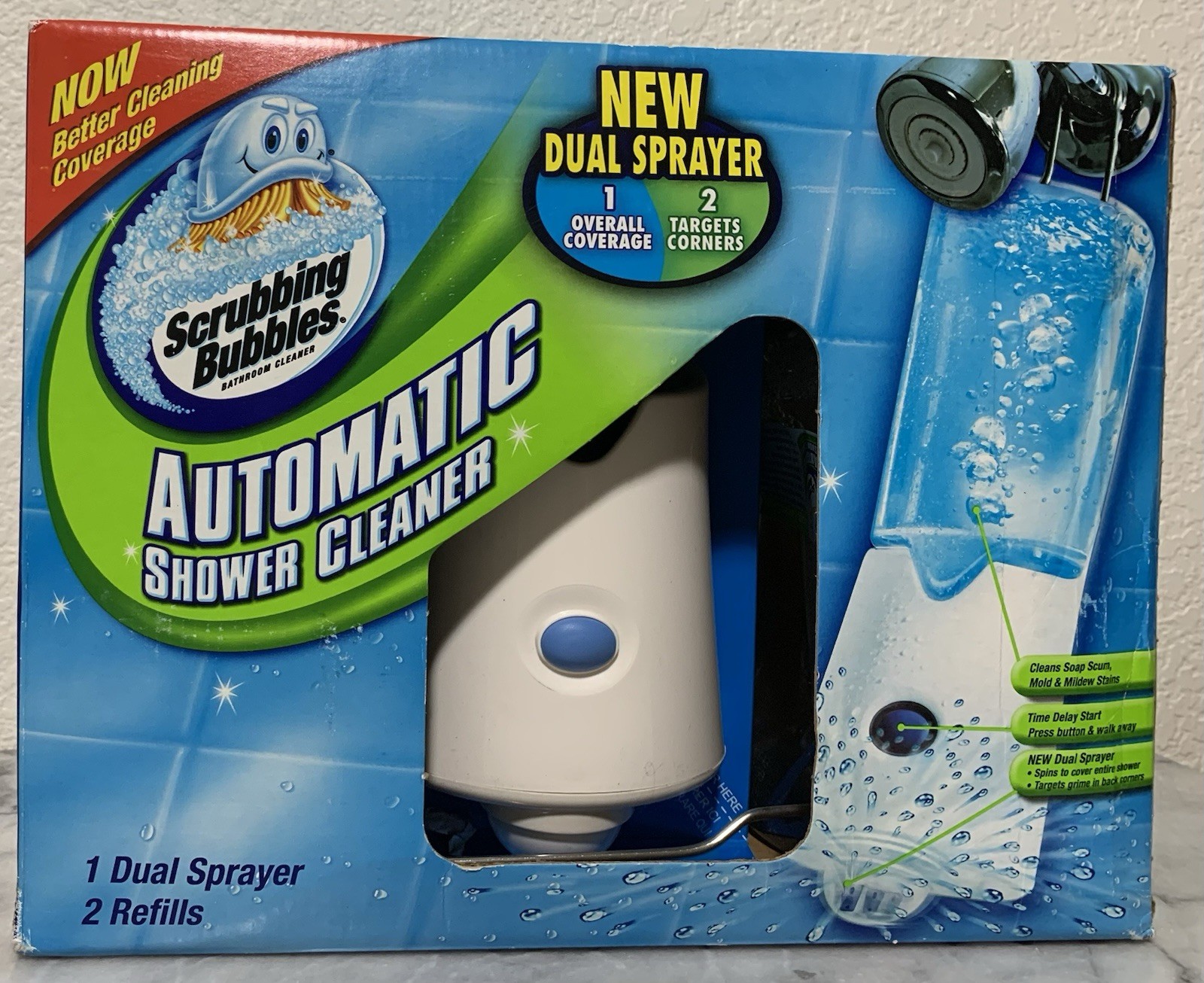 Scrubbing Bubbles Automatic Shower Cleaner Dual Sprayer 2 Refills Bottles NEW