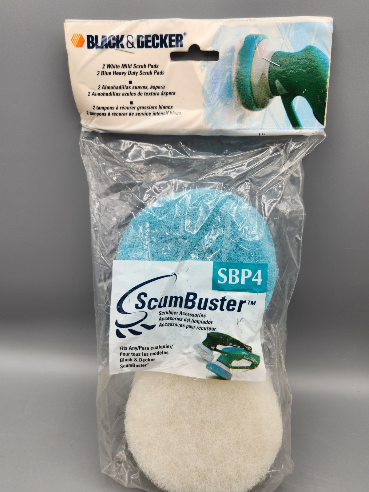 Black & Decker Scum Buster Refill Scrub Pads SBP4 (2 White & 2 Blue Pads) NEW!
