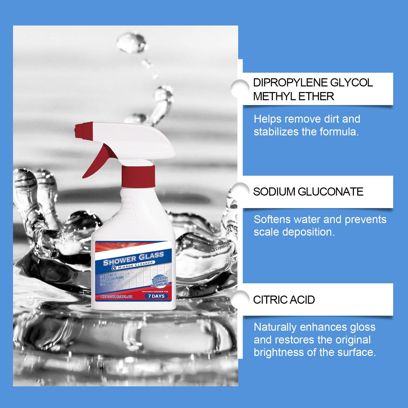 Shower Glass Cleaner 8 fl.oz, Hard Water Scale & Soap Scum Remover