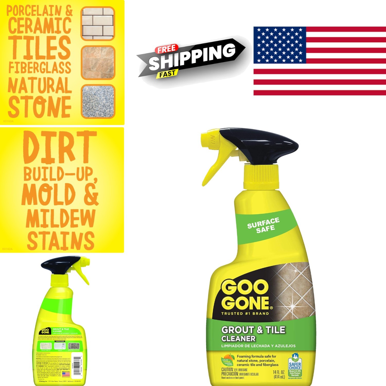 Shower Tile Cleaner 14 Fl Oz Liquid Citrus Stain Remover for Tough Grout Stains