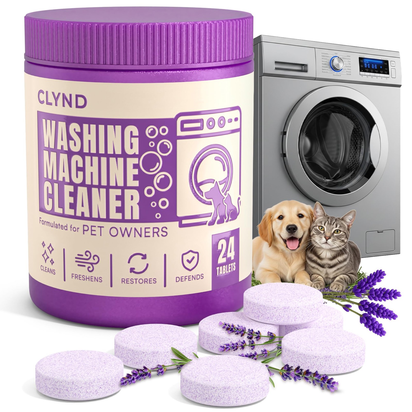 New Washing Machine Cleaner Tablets 24 Pack for HE Front Load Top Load Cleaning