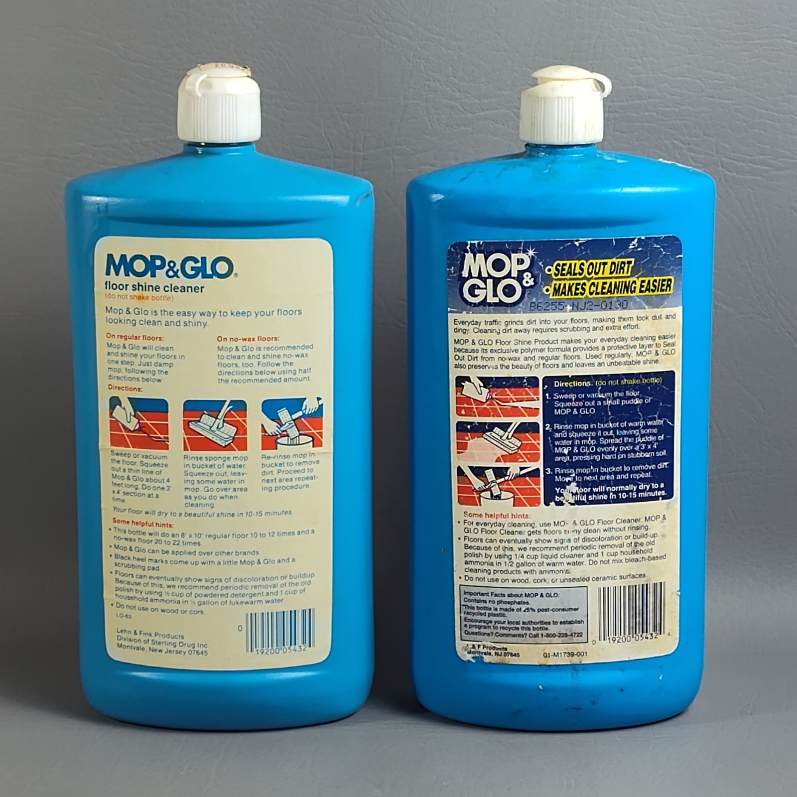 Vintage Mop & Glo Floor Shine Cleaner Movie Prop 32oz Both Mostly Full 1980s