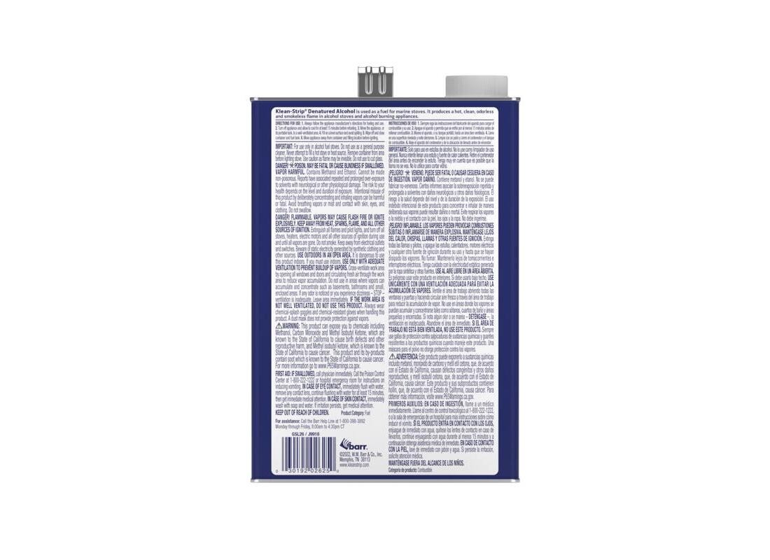 Denatured Alcohol Fuel, Liquid, Alcohol, Water White, 1 gal, Can
