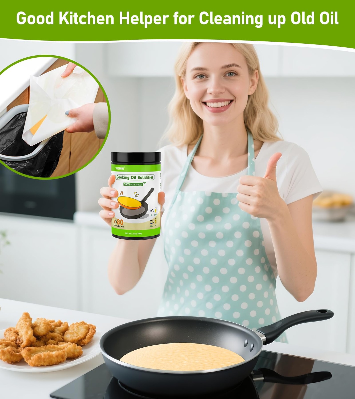 YULOFMVE Cooking Oil Solidifier Powder, Solidifies Up to 80 Cups from Mess, 1…