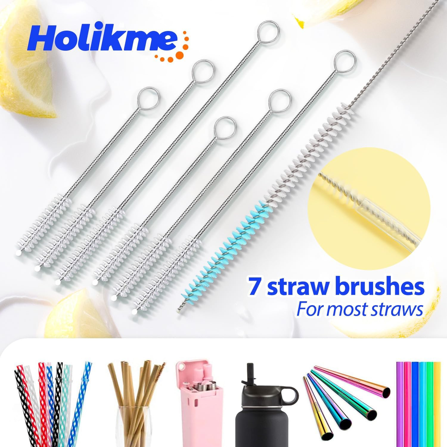 Multi-use Bottle Cleaning Brush Set For Sports Water Wine Glass Straws 7 Piece