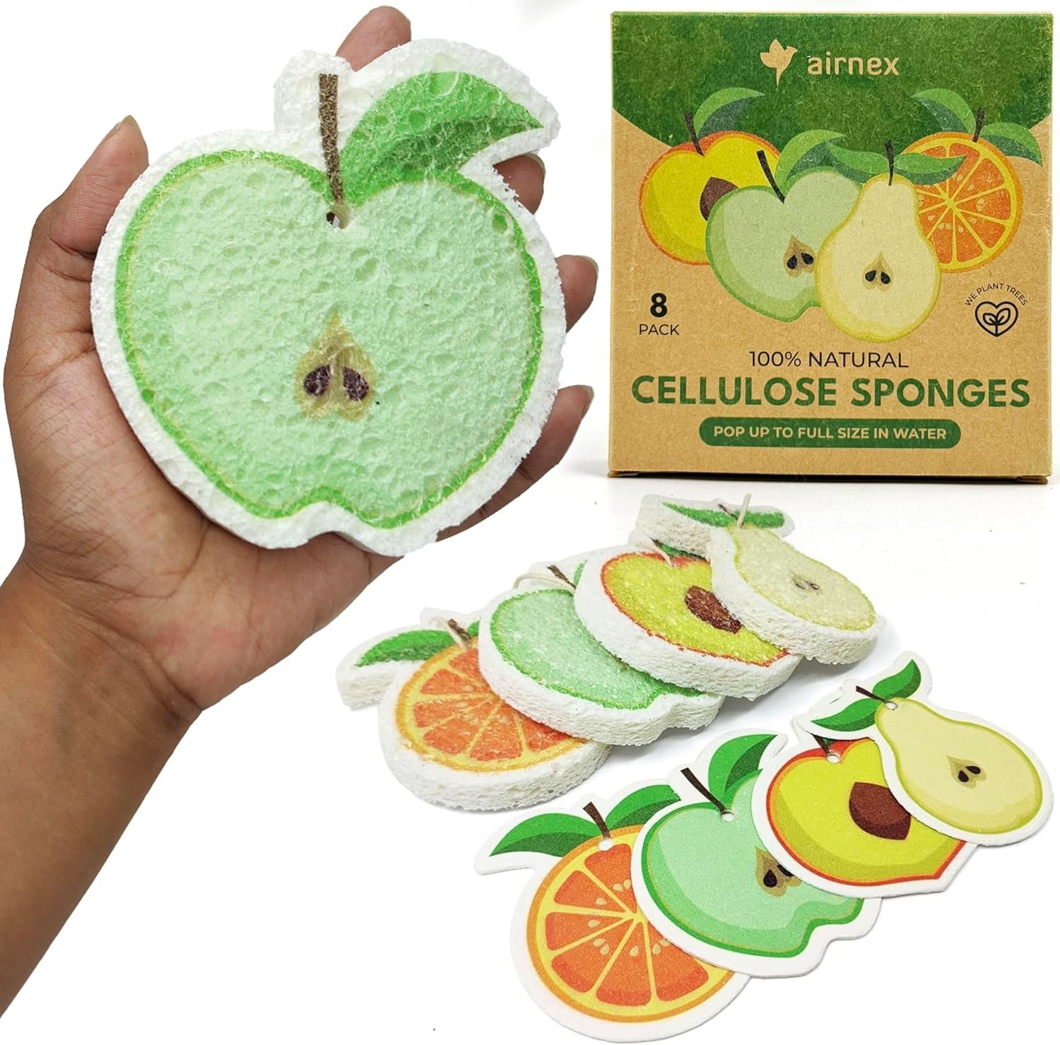 Biodegradable Cellulose Compressed Sponges Bulk – Fruit Shaped Kitchen Pack of 8