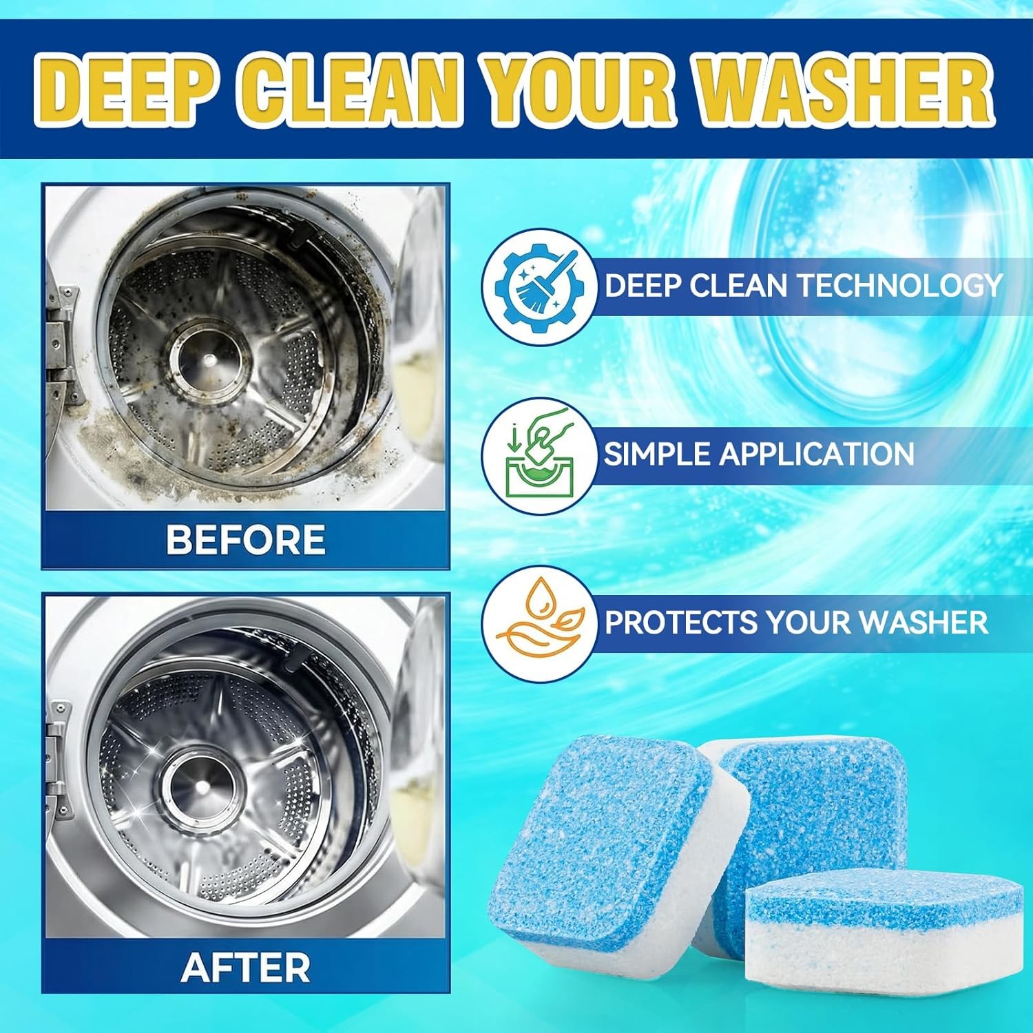 Washing Machine Cleaner Tablets 24-Pack Descaler for Front Load Machines Deep