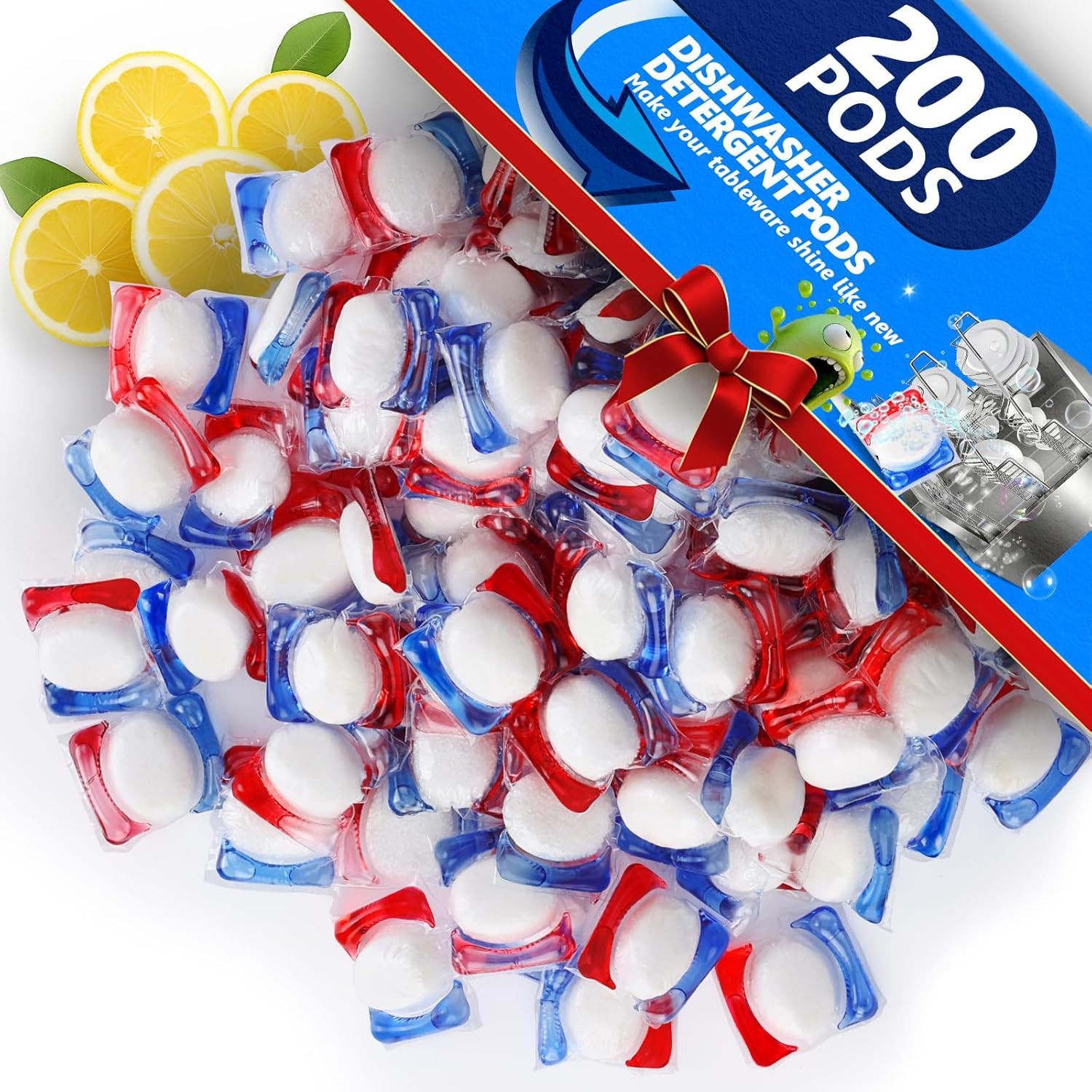 200 Count Dishwasher Pods, No Pre-Rinse Dishwasher Detergent Soap on Stain and G