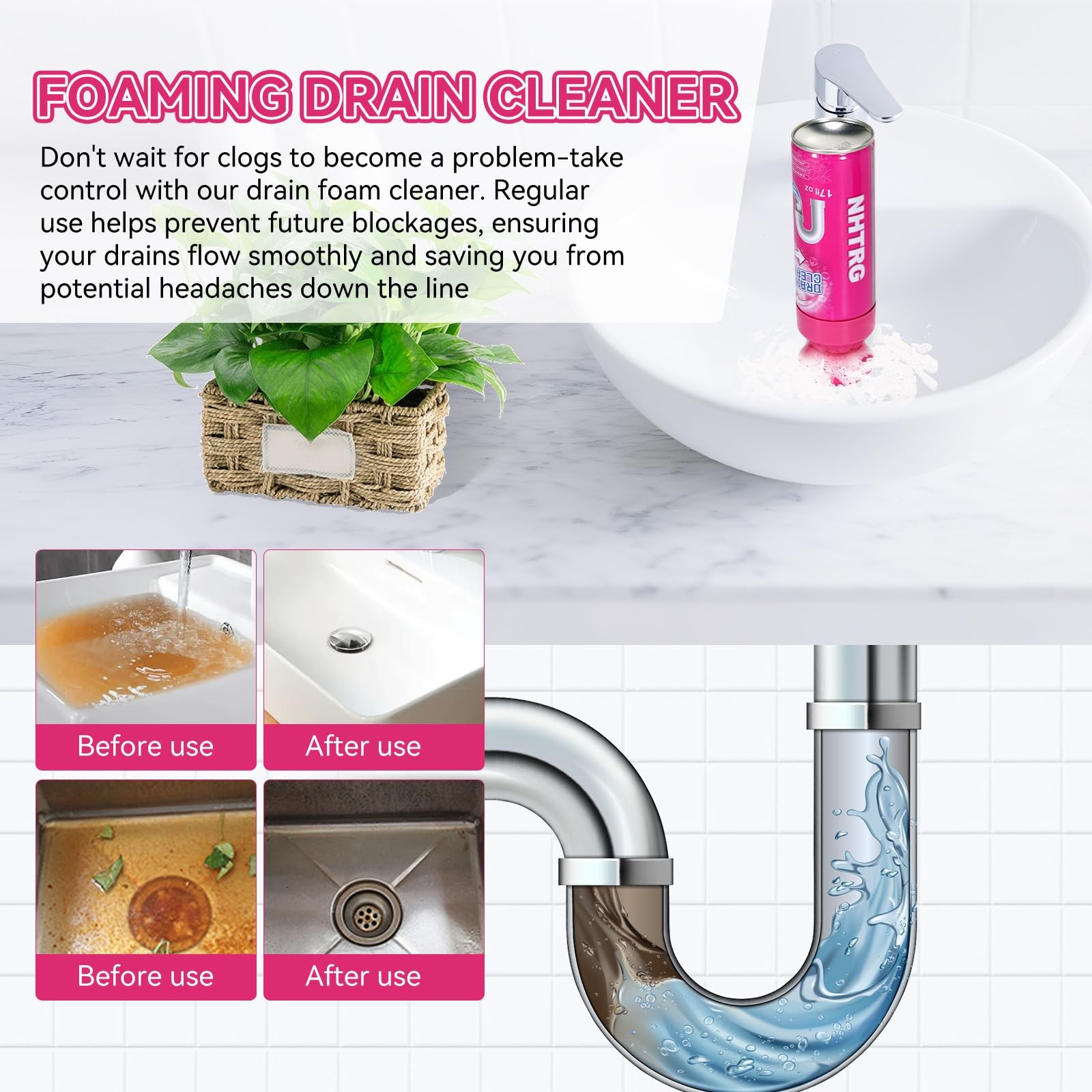 Foaming Drain Cleaner Clog Remover Sink Deodorizer Tub Shower 17 fl oz