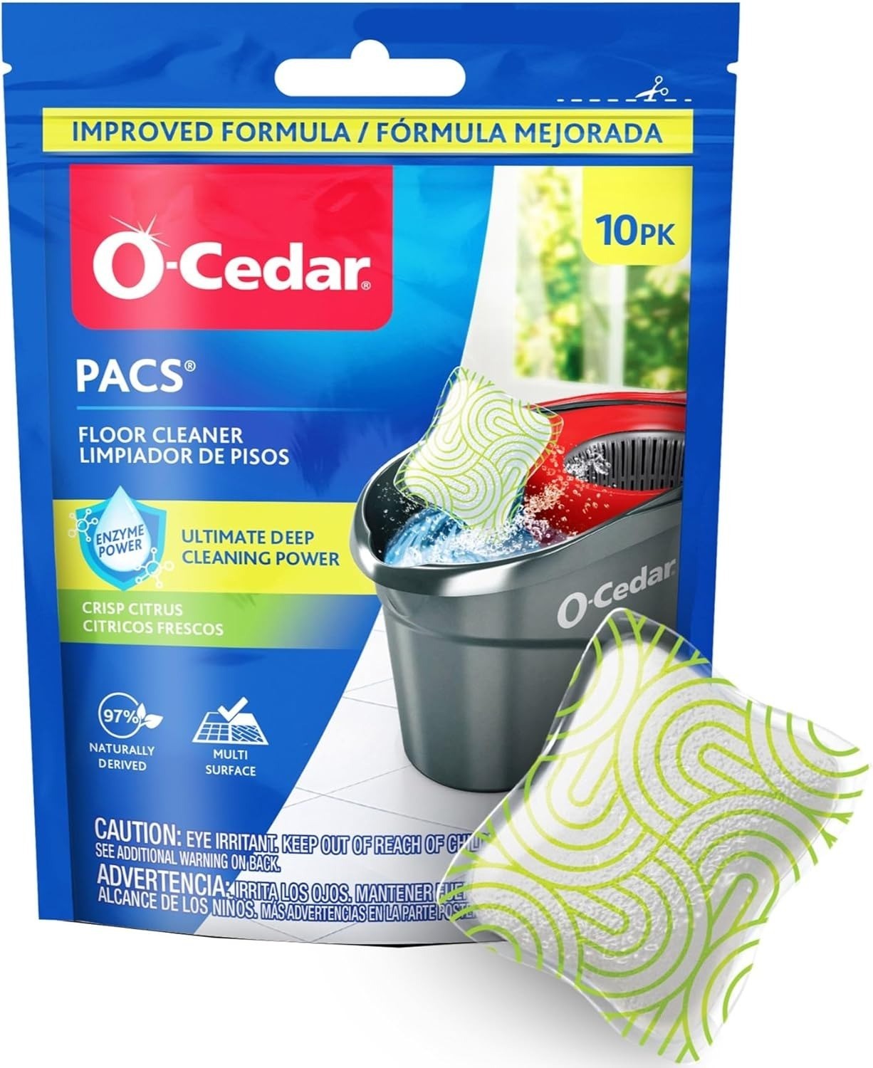 O-Cedar PACS Hard Floor Cleaner, Crisp Citrus Scent (10-Count)