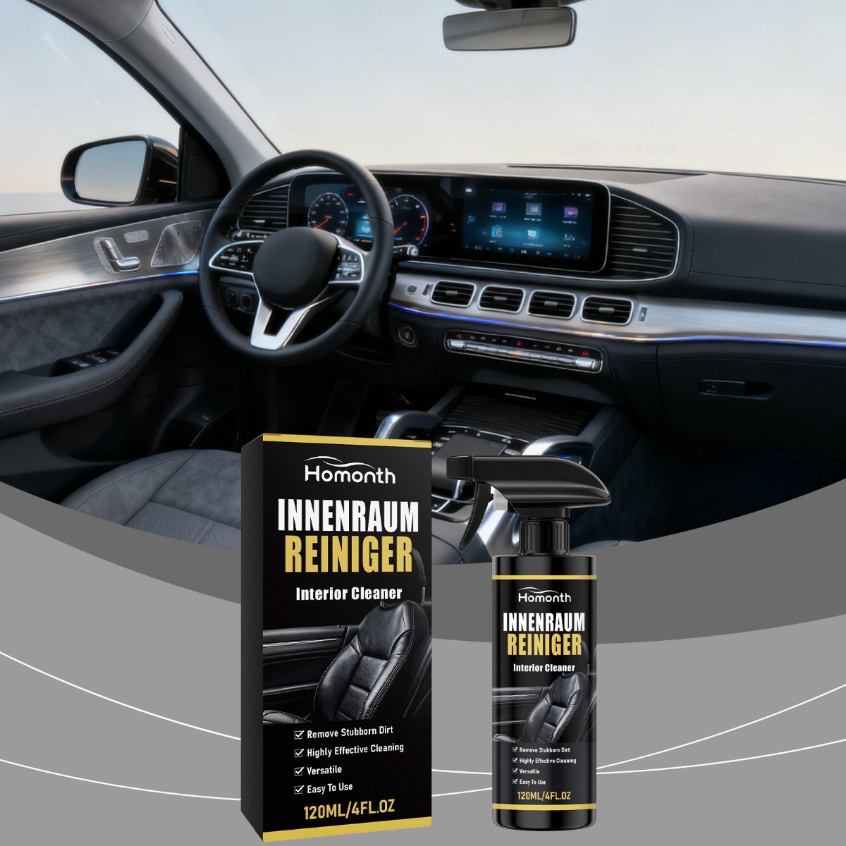 Car Interior Cleaner for Stains, Portable Easy Use, Leather & Dashboard Care