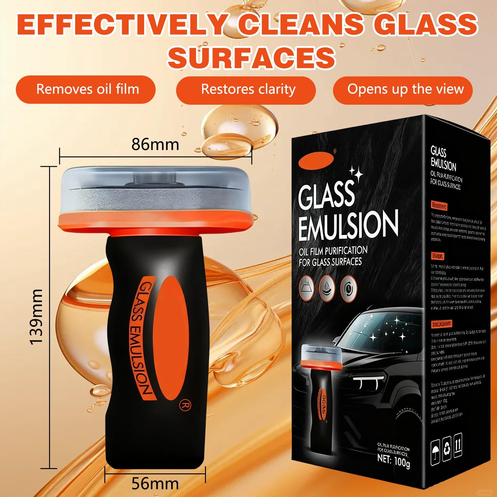 Glass Oil Film Remover for Cars – Enhance Windshield Clarity & Safety (2pcs)