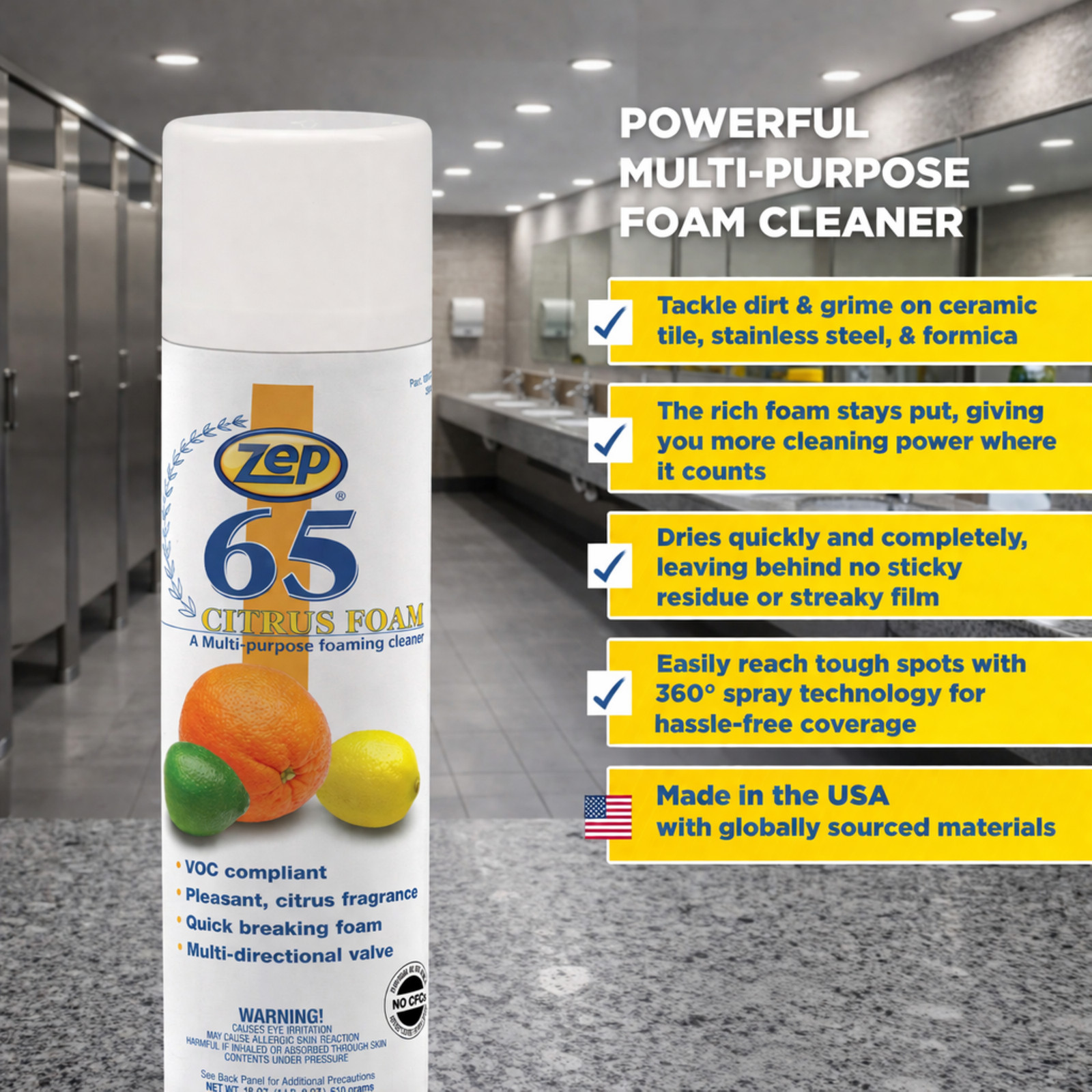 Zep 65 Foaming Citrus Multi-Purpose Cleaner – 18 oz (Case of 12) 3701 – Great