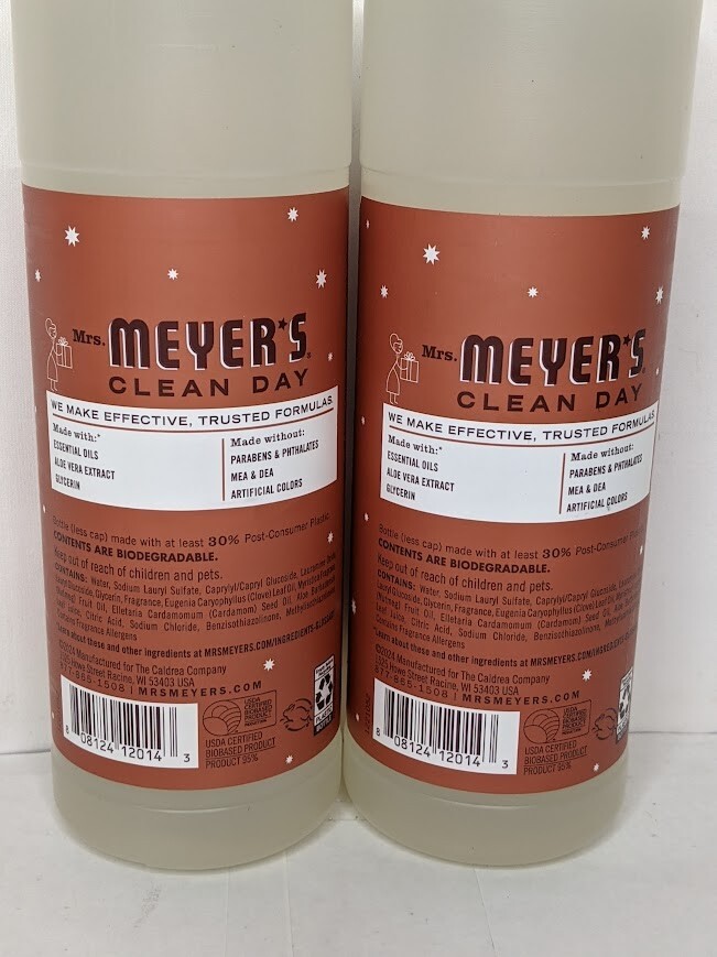2pk – MRS. MEYER’S CLEAN DAY Liquid Dish Soap Gingerbread Scent 16oz