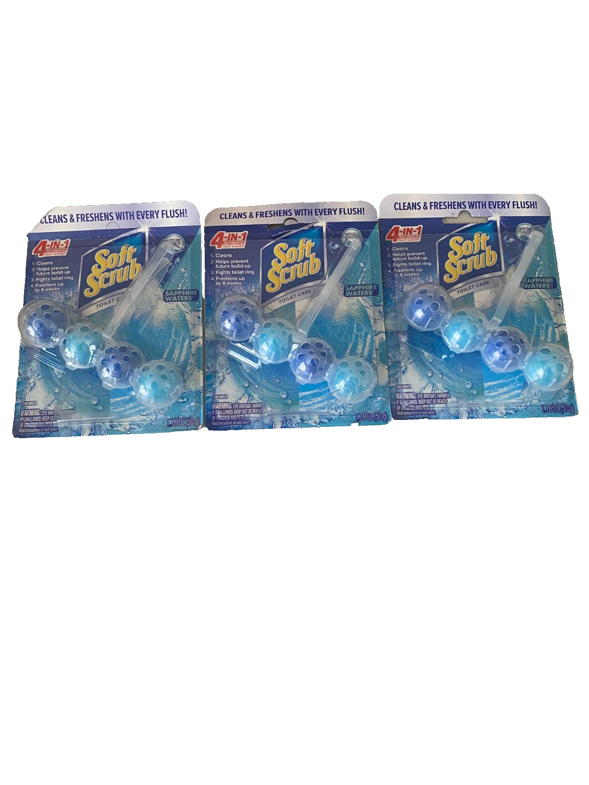 New Soft Scrub 4-in-1 Rim Hanger Toilet Bowl Cleaner Sapphire Waters 3 pack