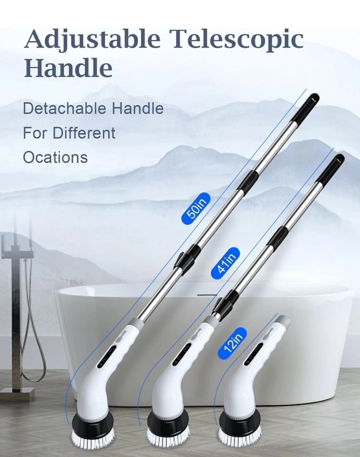 Electric Spin Scrubber, Cordless Cleaning Brush with 8 Replaceable Brush Heads