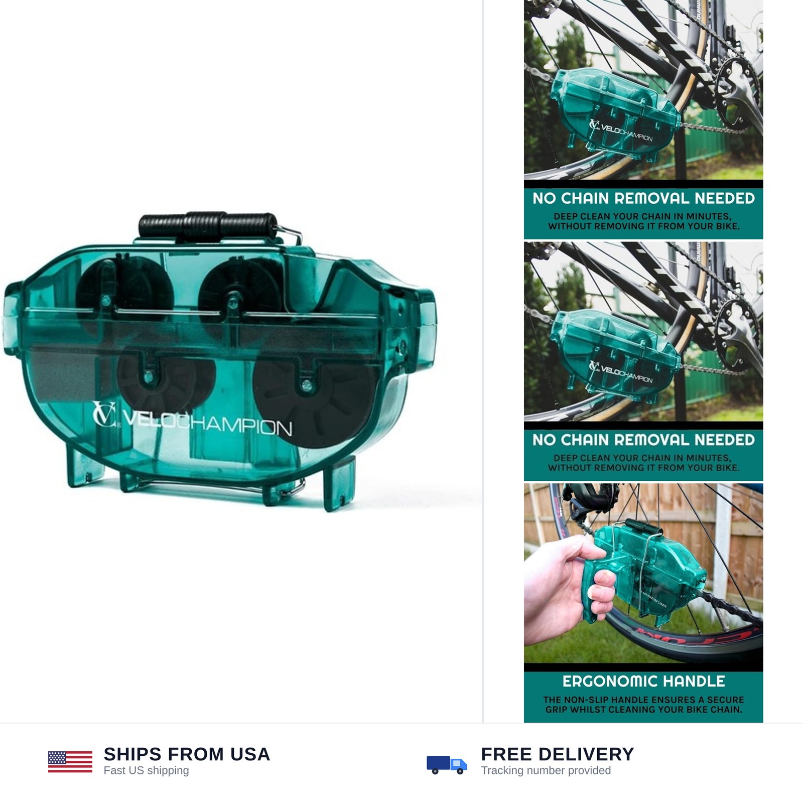 VeloChampion Green Handheld Bike Chain Cleaning Tool | No Chain Removal Neede…