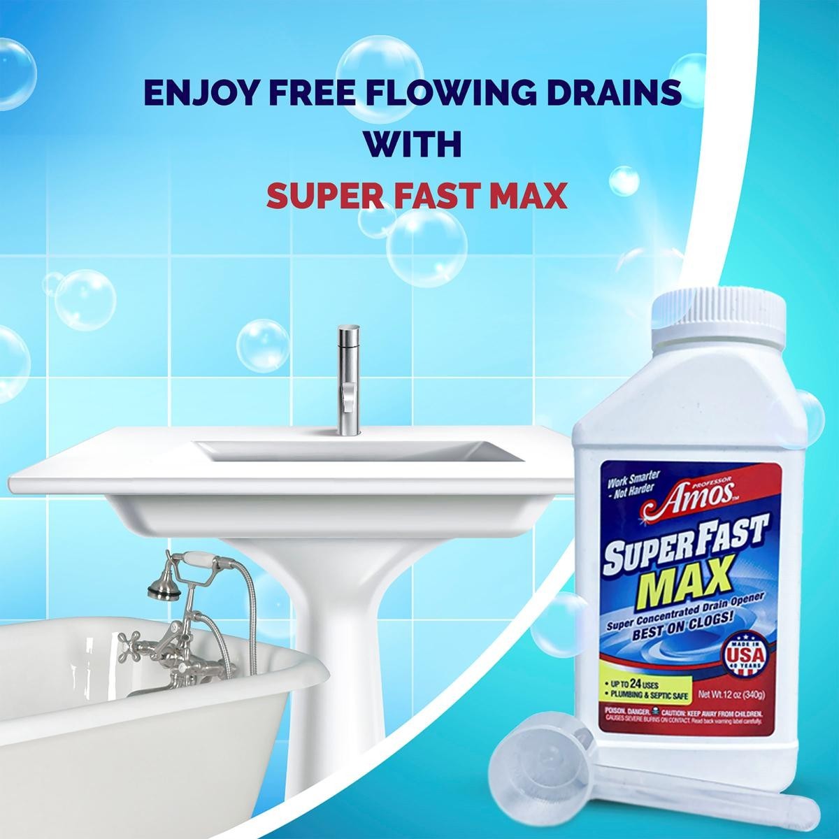 Professor Amos 16 oz. SuperFast Max Concentrated Powder Drain Opener New