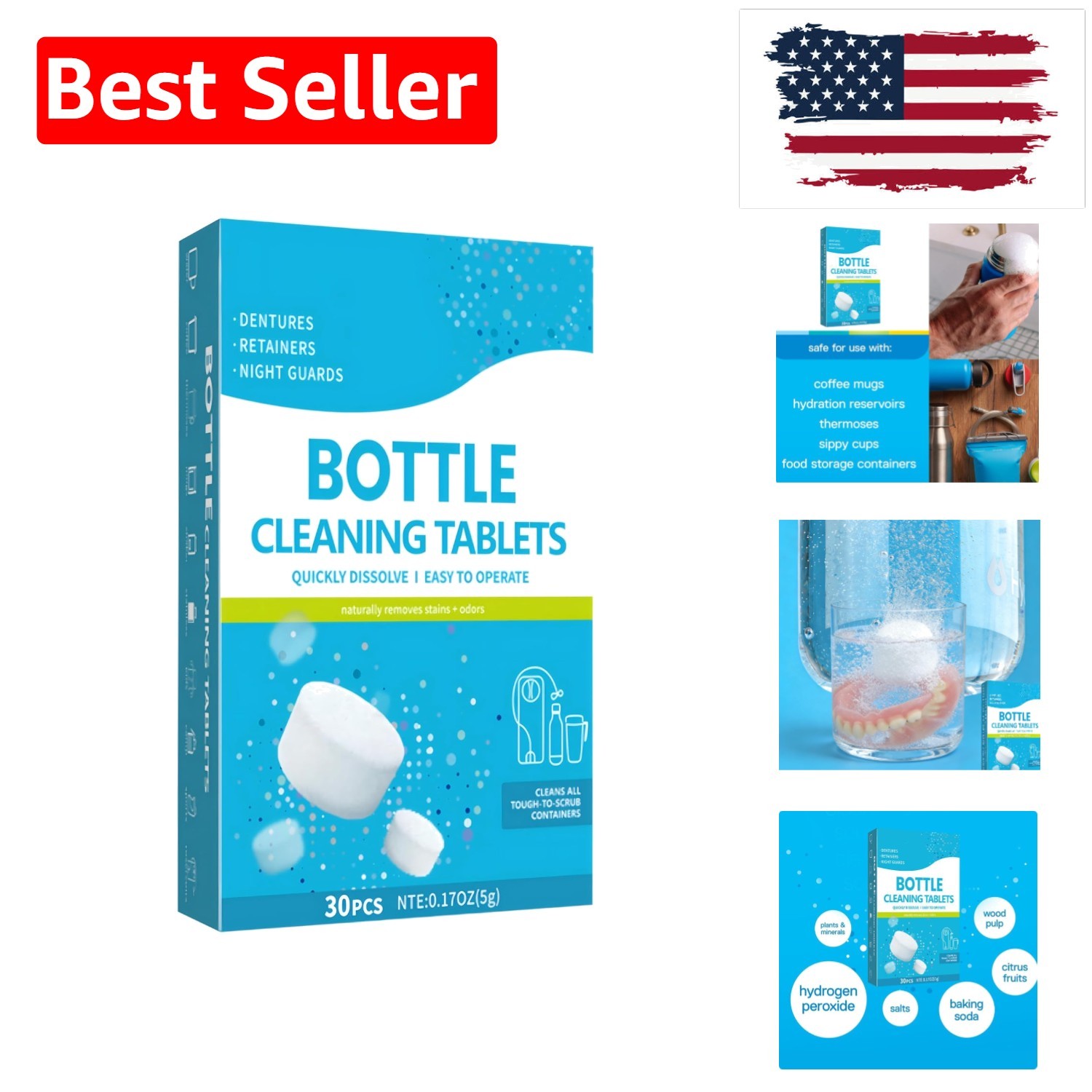 30 Pack Bottle Bright Cleaning Tablets,Water Bottle Cleaner,Removing Limescal…