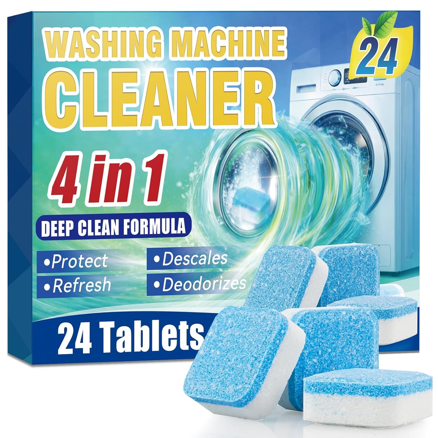 Washing Machine Cleaner Tablets 24-Pack Descaler for Front Load Machines Deep