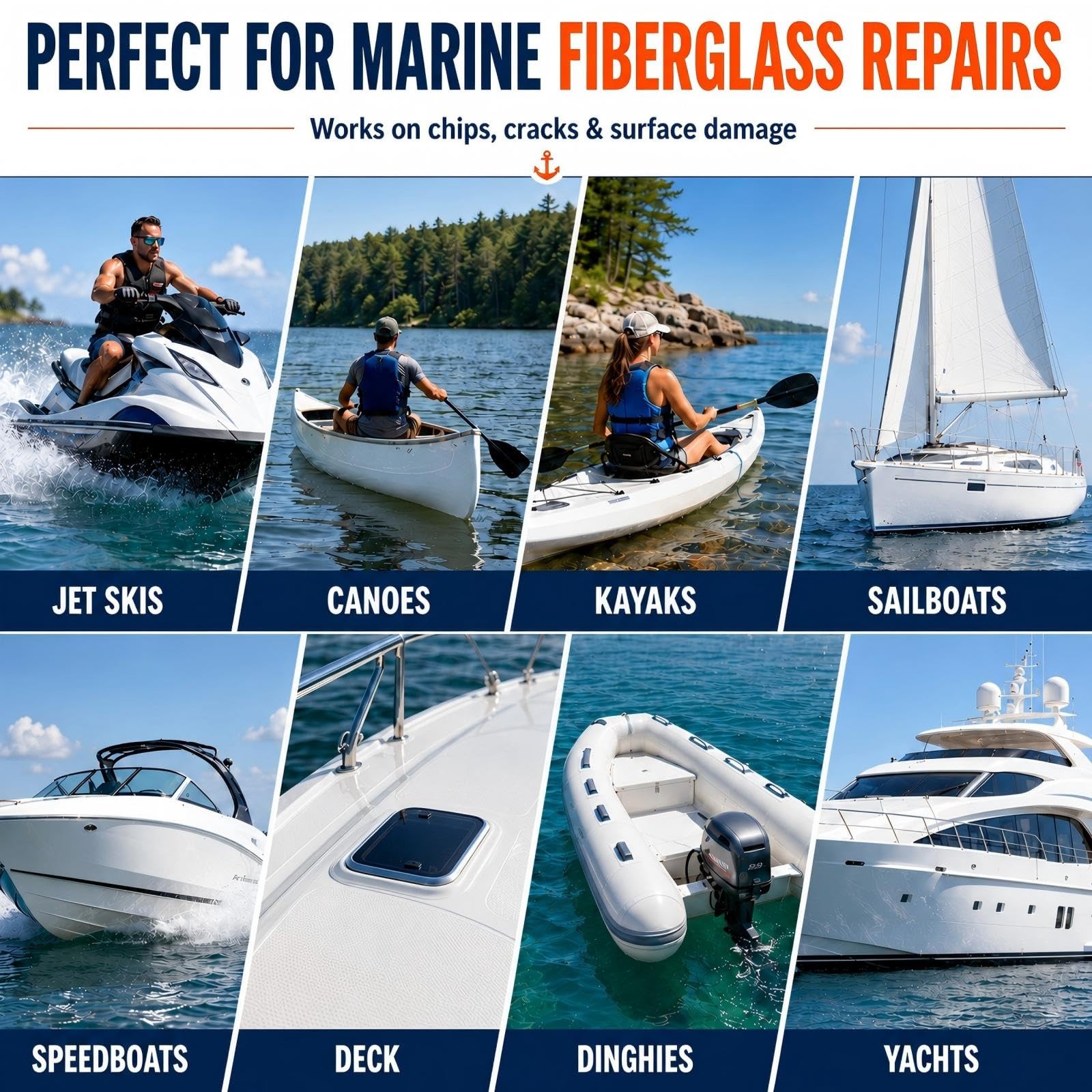 Marine Fiberglass Repair Kit for Boats, Gel Coat Repair Kit with Waterproof E…