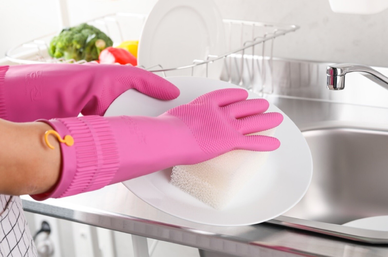 Hanging Dry Hook Dishwashing Cleaning Kitchen Latex Rubber Gloves (S/M/L/XL)
