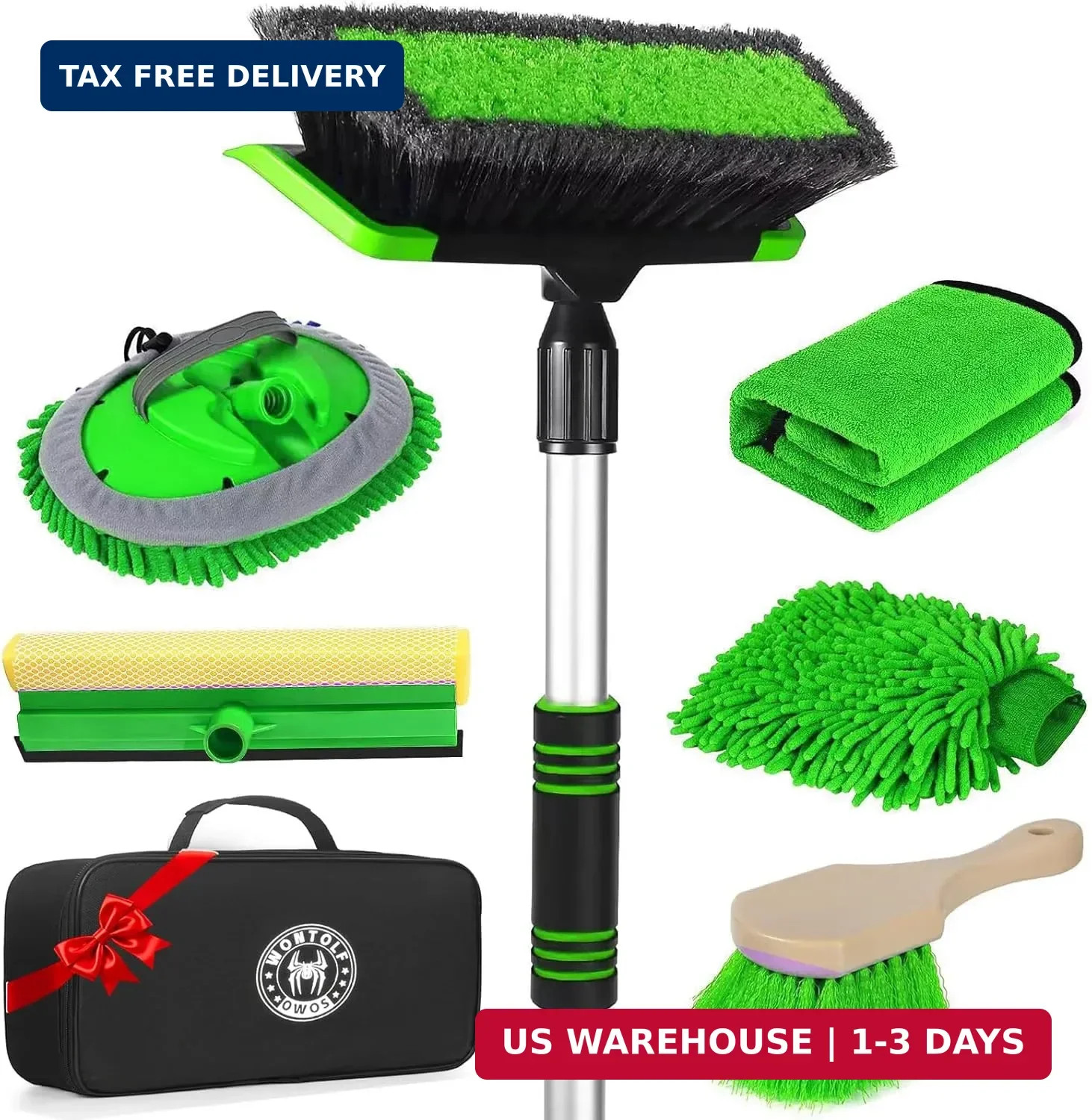 Car Wash Kit, 62” Car Wash Brush with Long Handle, Soft Bristle Scratch-Free Ca