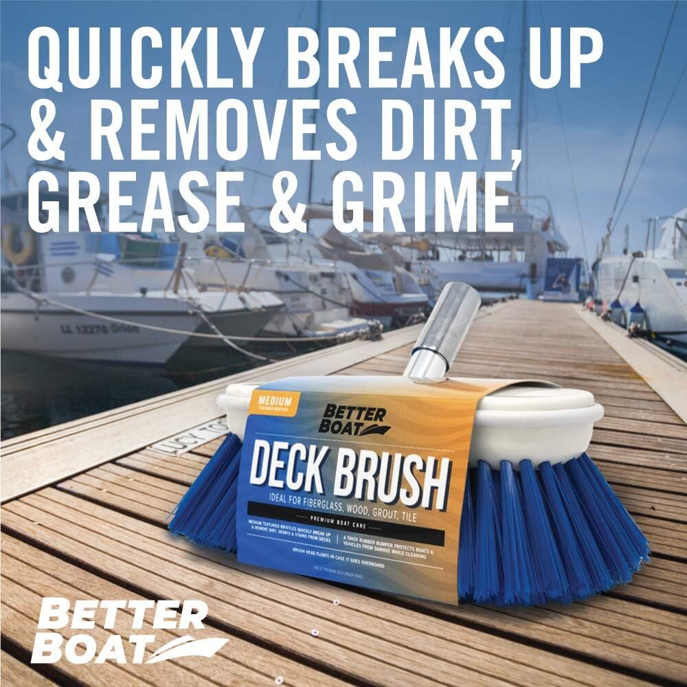Better Boat Deck Brush Soft Bristle 8″ Head Scrub Cleaning + Bumper 3/4″ Thread