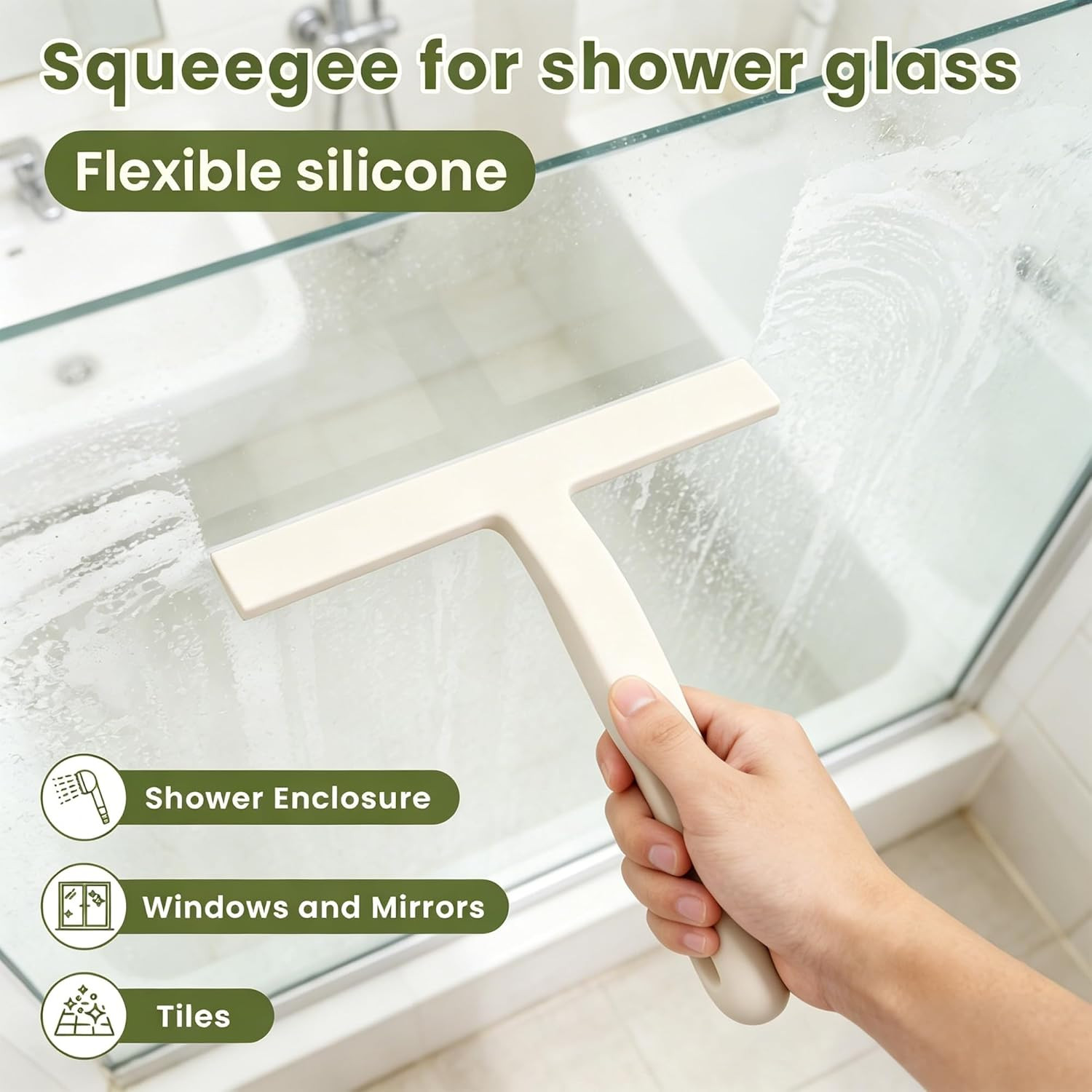 Shower Squeegee for Glass Doors – 10 Inch Bathroom Squeegee with Ergonomic round