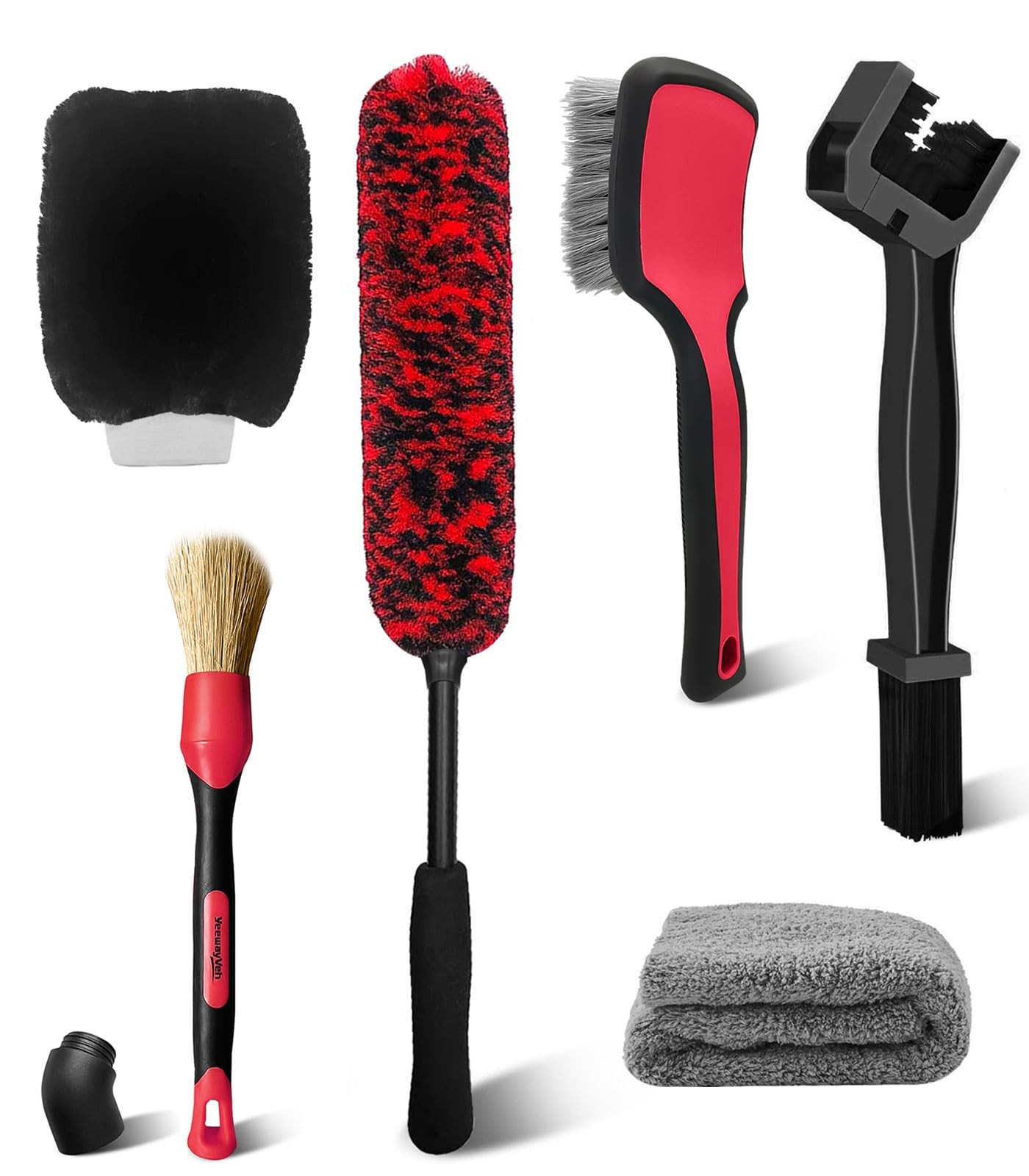 6PCS Motorcycle Cleaning Kit with Boar Hair Detailing Brush-Safe for Chrome,C…