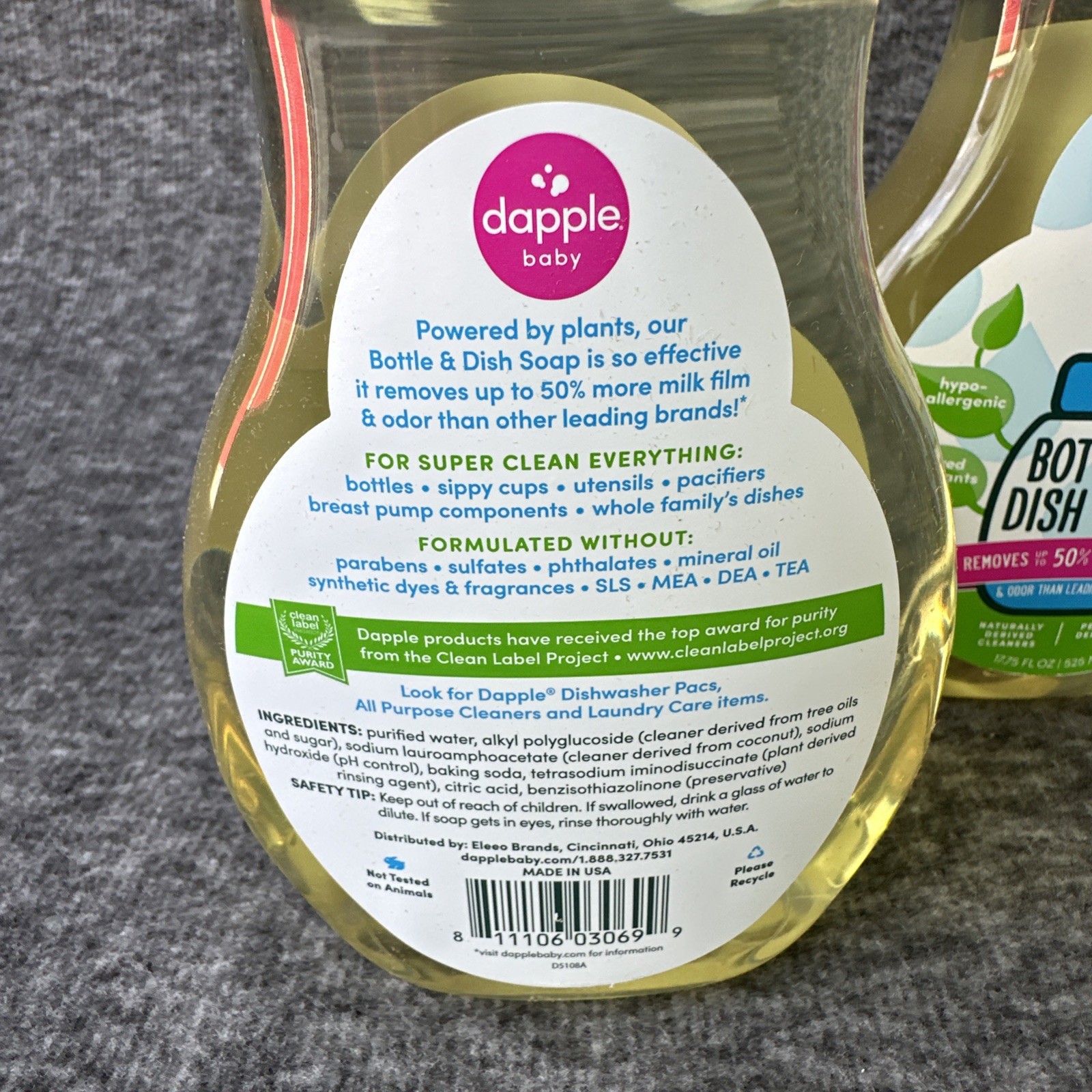 Dapple Baby Bottle and Dish Soap Fragrance-Free 17.75 fl oz 4 Bottles SEALED