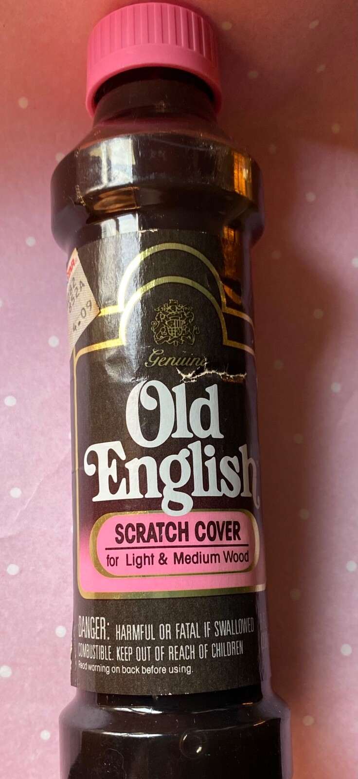 Vintage Old English Scratch Cover For Light To Medium Woods 8 oz Pink Lid HTF