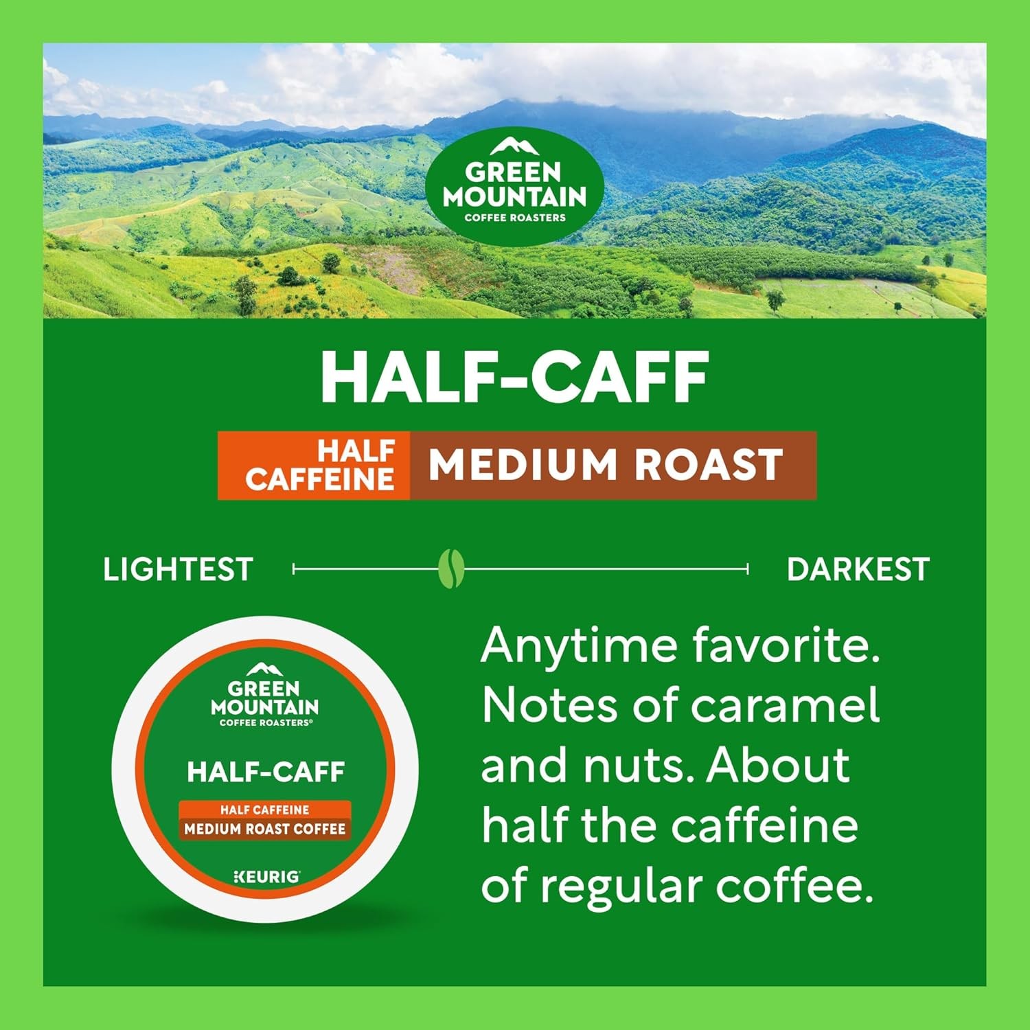 Green Mountain Coffee Roasters Half Caff Keurig Single-Serve K-Cup pods, Mediu