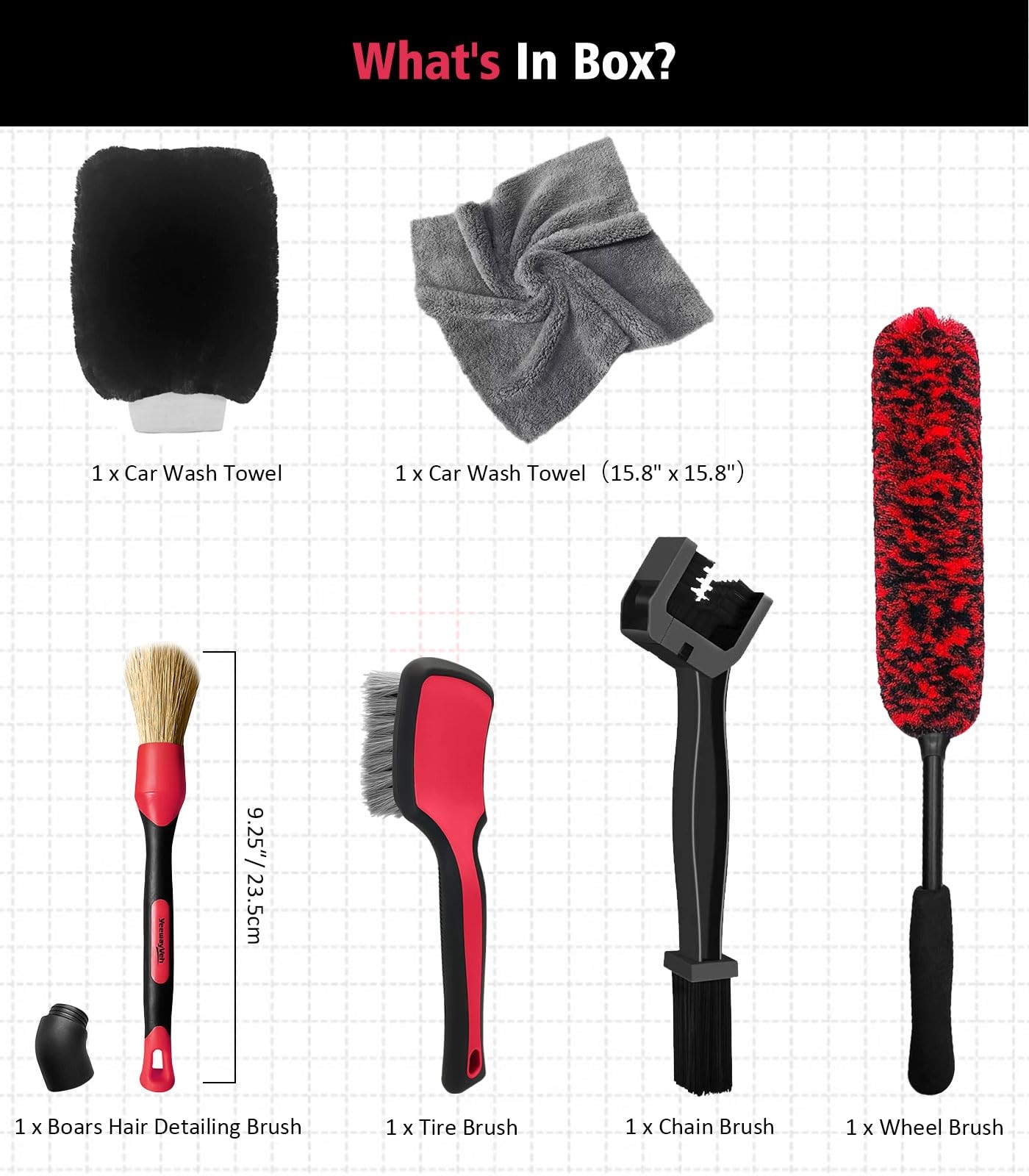 6PCS Motorcycle Cleaning Kit with Boar Hair Detailing Brush-Safe for Chrome,C…
