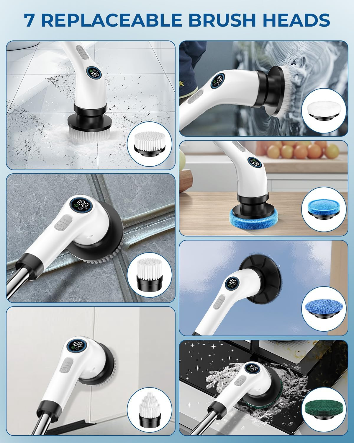 Electric Spin Scrubber, Rechargeable with Upgraded Battery & Extended Runtime, I