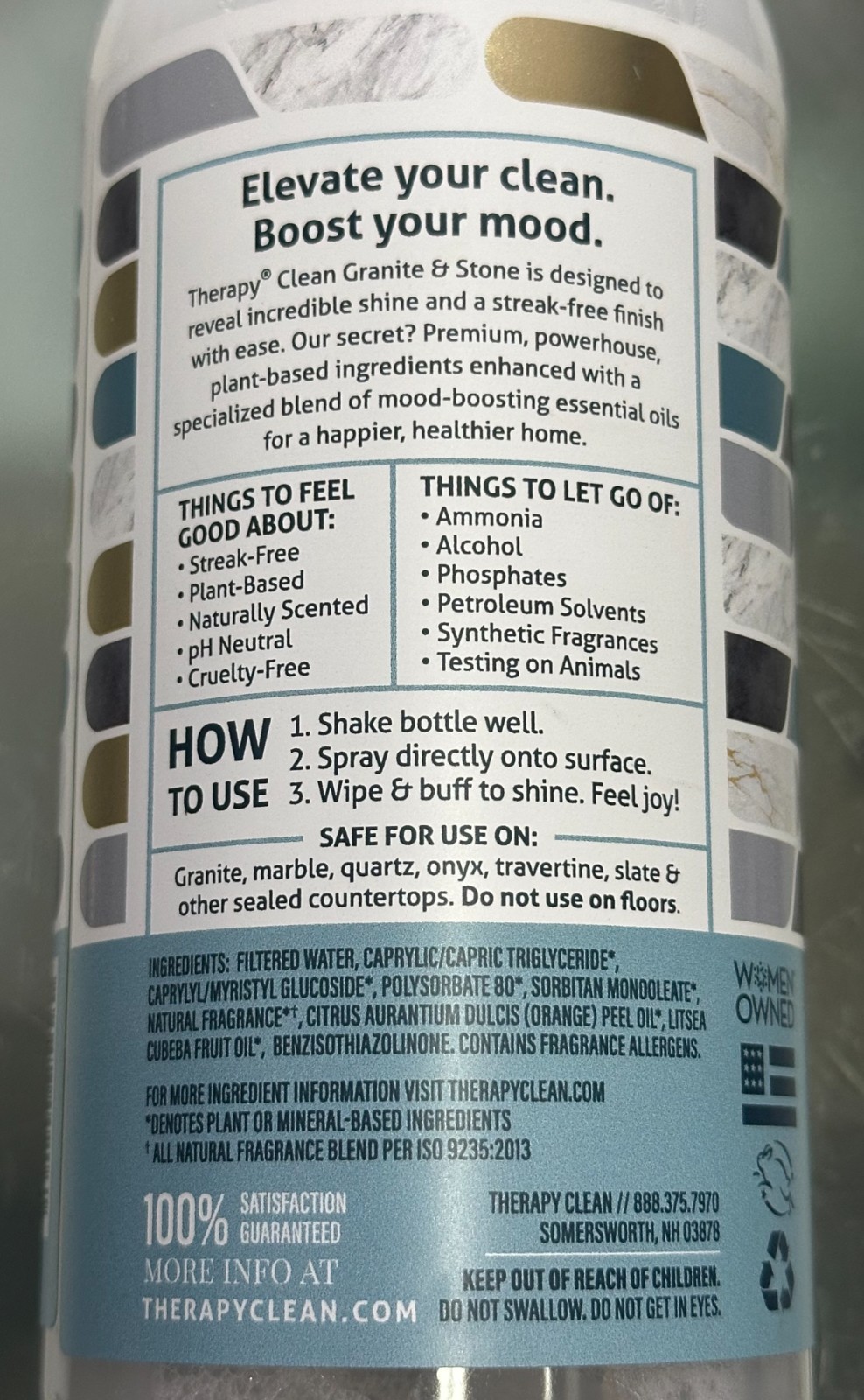 THERAPY CLEAN ~ GRANITE & STONE Mood Boosting Gardenia Verbena CLEANER & POLISH