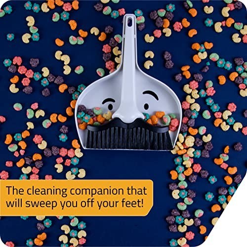 Mini Mustache Dustpan and Brush Set – Small Broom for Home & Travel Cleanup